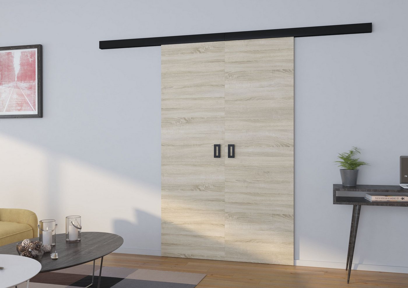 MOEBLO Doppelschiebetür Topillo (elegante doppelte Wandschiebetür mit hochwertigem Schiebesystem, optional mit Soft-Close, moderne Raumtrenner für Wohnzimmer, Schlafzimmer und Homeoffice, Doppelte Wandschiebetür Doppelschiebetür, Schiebetüren Gleittüren S