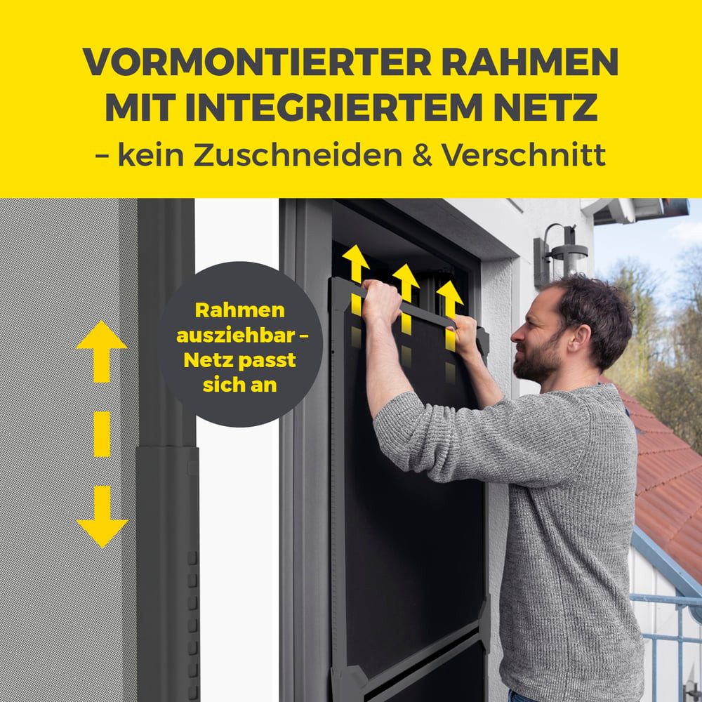 EASYmaxx Insektenschutz-Tür Moskitonetz Magic Fit 115x270cm anthrazit Schwingtür, Schutz vor Mücken Wespen Spinnen kein Bohren Kleben wettergeschützt