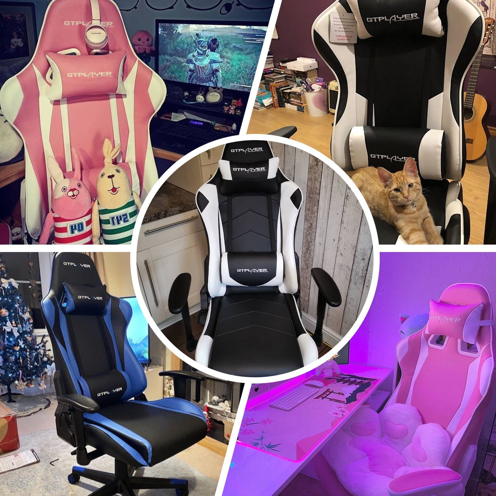 reclining supports Ergonomische GTPLAYER rosa Nackenkissen, und Bürostuhl Gaming-Stuhl Lenden- inkl. the Design The waist function