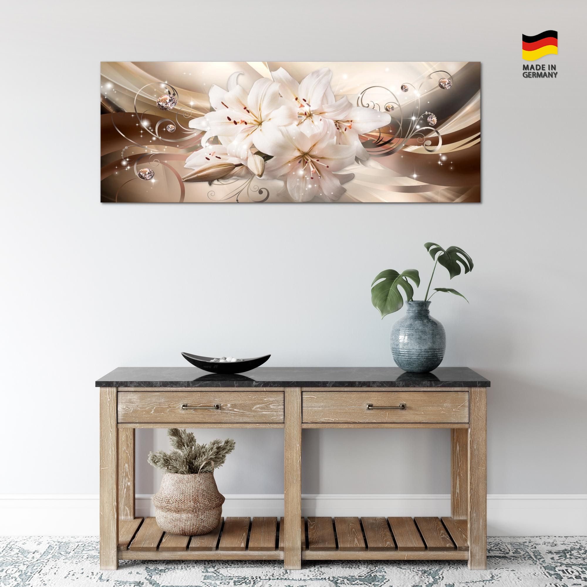 Runa Art Wandbild Wandbild Blumen Bilder XXL Wohnzimmer Schlafzimmer 100 x 40 cm, Beige – Bild 4 von 5