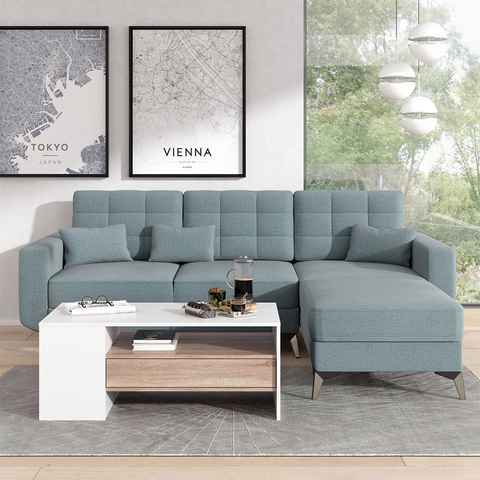 Vicco Couchtisch Sofatisch Wohnzimmertisch Ablage Schublade FABIEN Weiß Sonoma