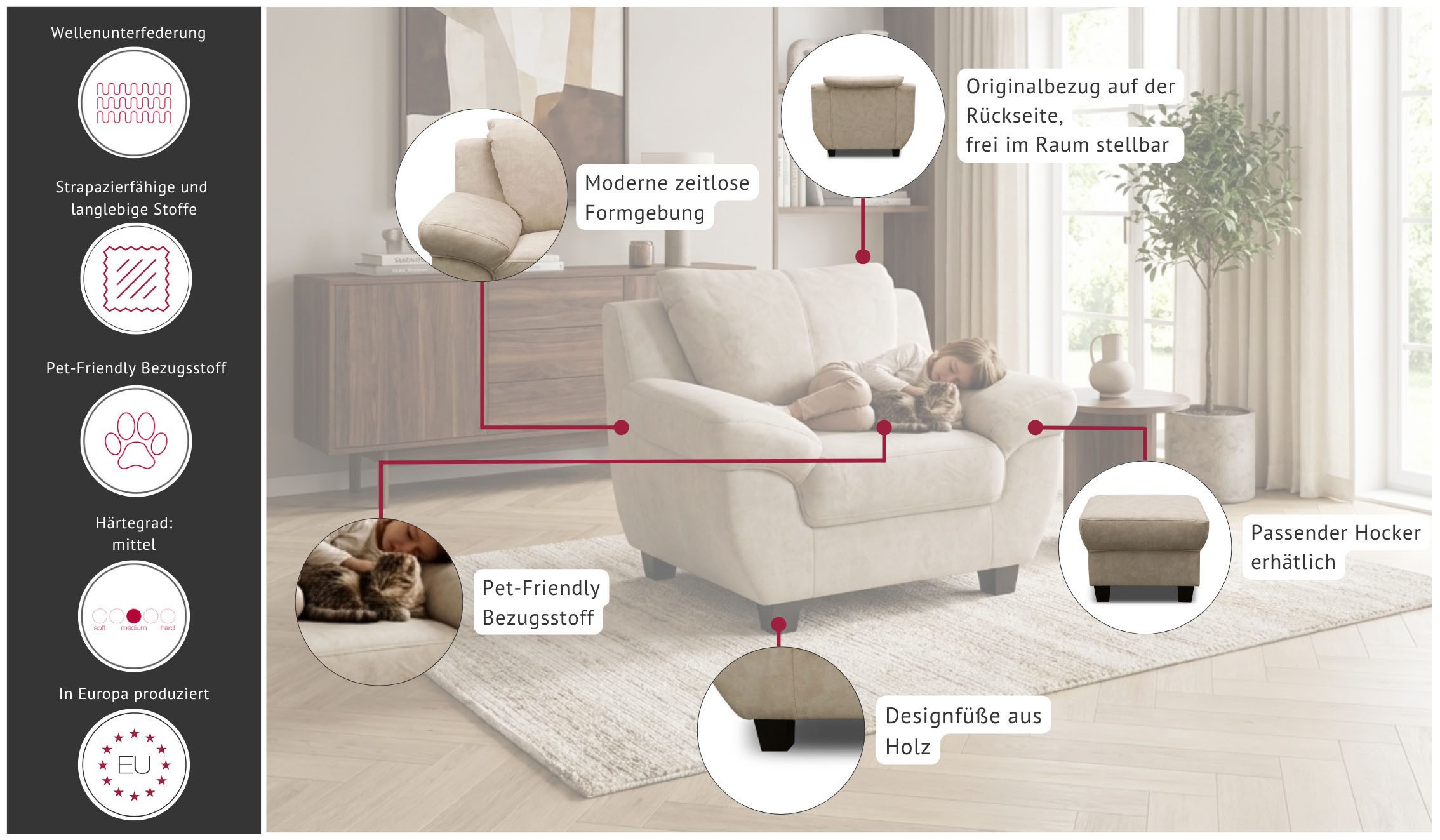 OTTO home Sessel Sillkeborg Sitzbreite: 49 cm, gemütlich und formschön, aus haustierfreundlichem Pet Friendly Bezug – Bild 3 von 5