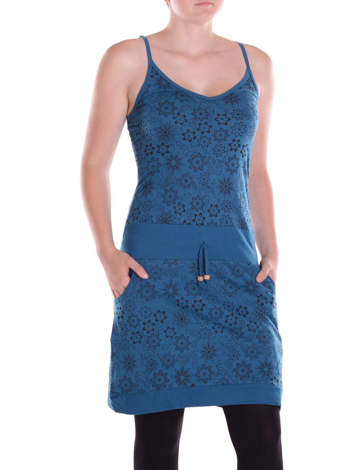 Sommerkleid Damen Kleid aus Baumwolle Trägerkleid mit Taschen