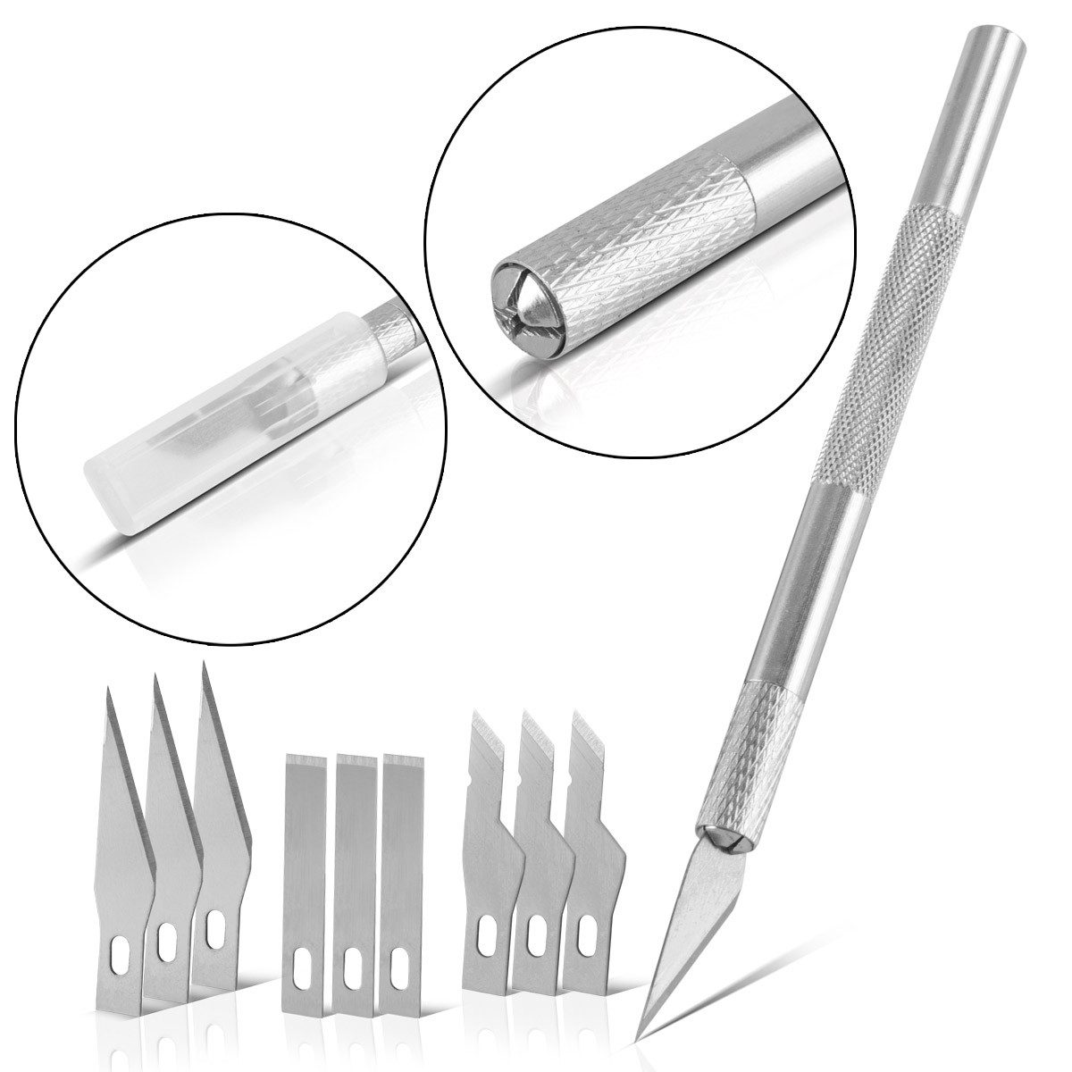 STAHLWERK Messerklinge STAHLWERK Profi-Skalpell-Set 10-teilig, Voll-Aluminium-Cuttermesser / (Packung), Bastelmesser mit verschiedenen Präzisionsklingen