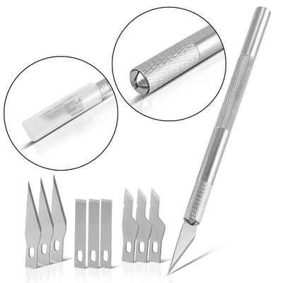 STAHLWERK Messerklinge STAHLWERK Profi-Skalpell-Set 10-teilig, Voll-Aluminium-Cuttermesser / (Packung), Bastelmesser mit verschiedenen Präzisionsklingen