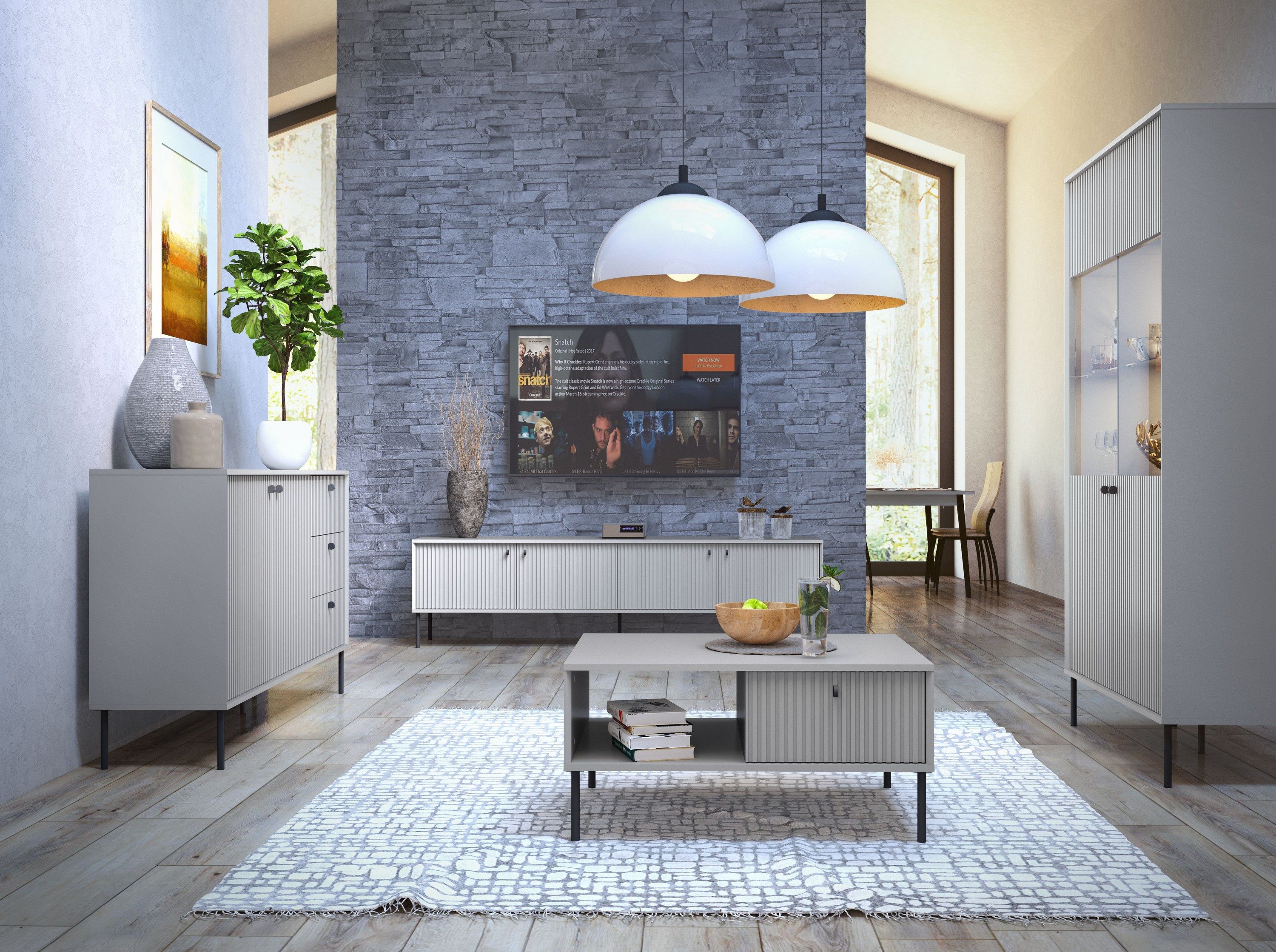 Masseno Kommode NIMB 156,2 cm Sideboard mit 3 Schubladen und 2 Türen Grau