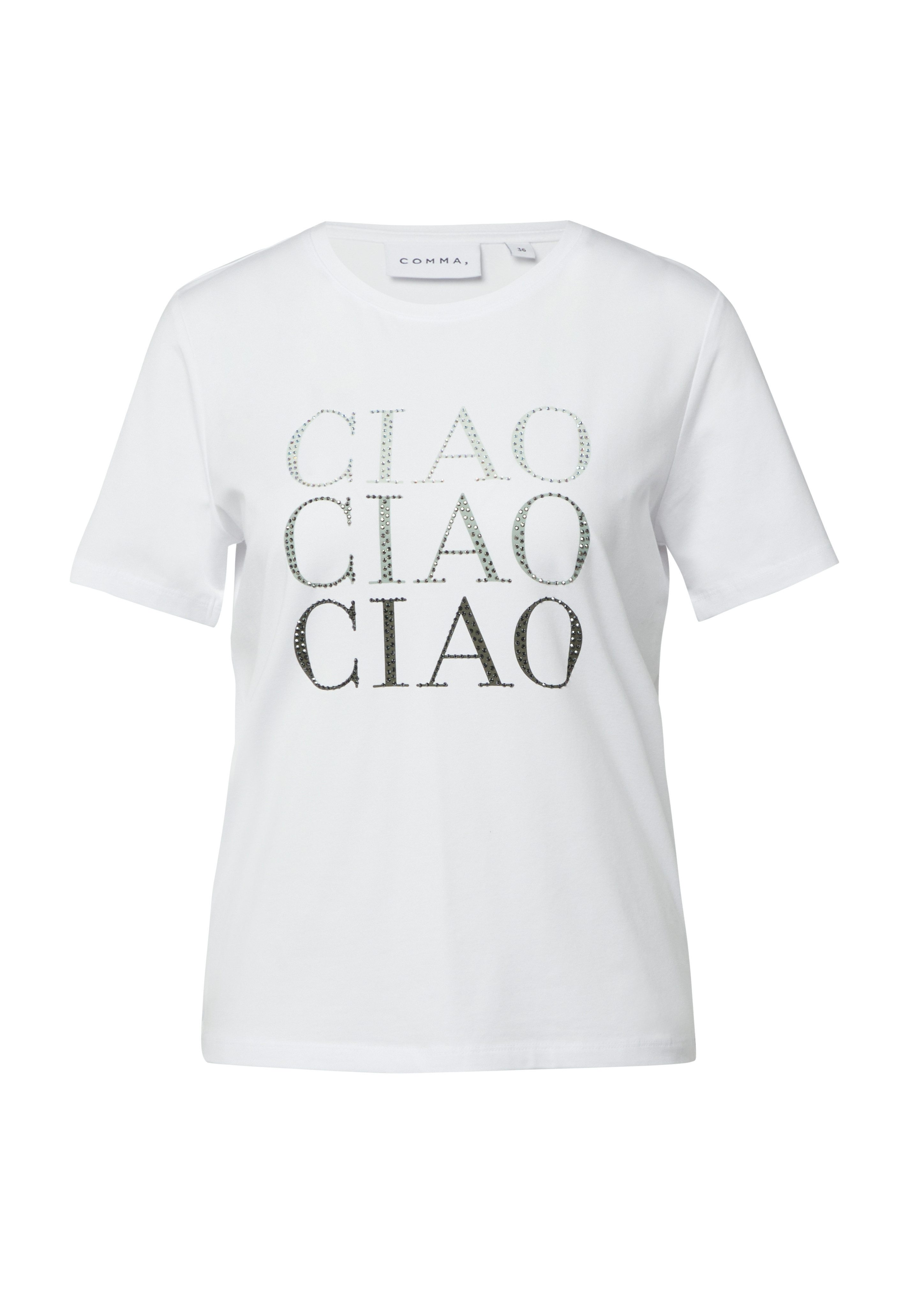comma T-Shirt mit Druck und Glitzersteinen