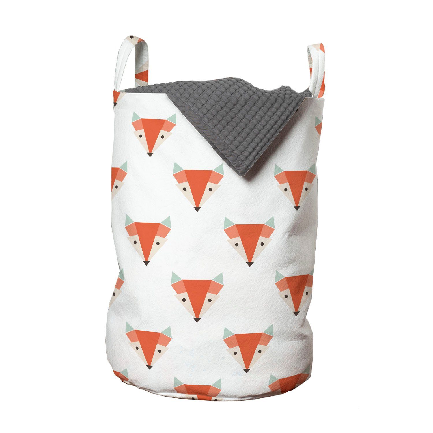 Abakuhaus Wäschesäckchen Wäschekorb mit Griffen Kordelzugverschluss für Waschsalons, Tier Polygonal Fox-Kopf-Muster
