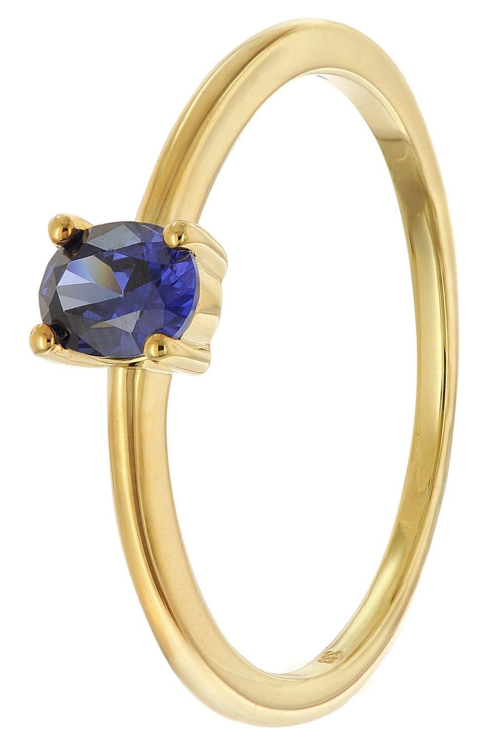 trendor Goldring Damen333 Gold (8k) Ovaler Zirkonia Dunkelblau