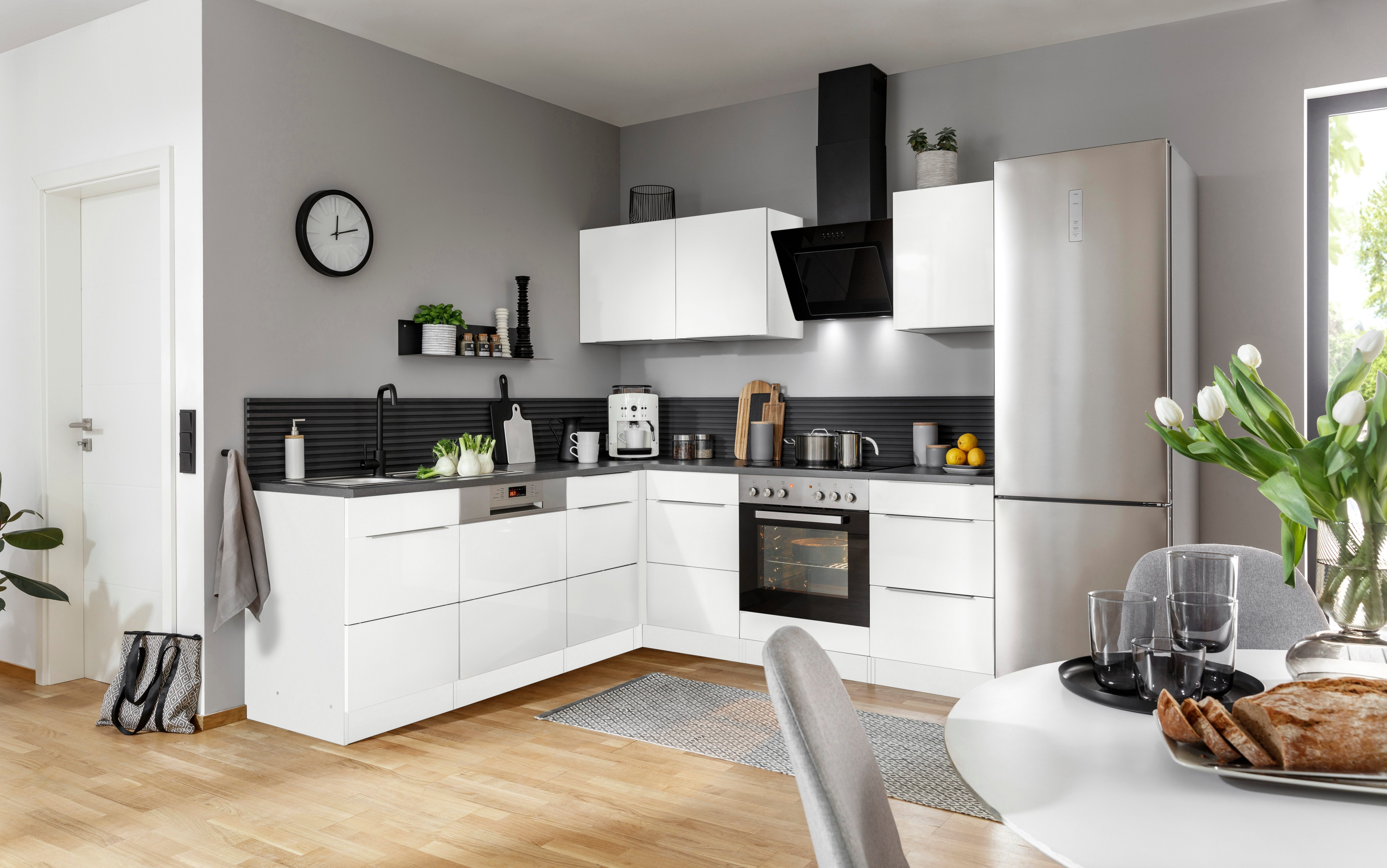 KOCHSTATION Winkelküche KS-Brindisi, Stellbreite 220/220 cm, wahlweise mit E-Geräten, mit MDF-Fronten