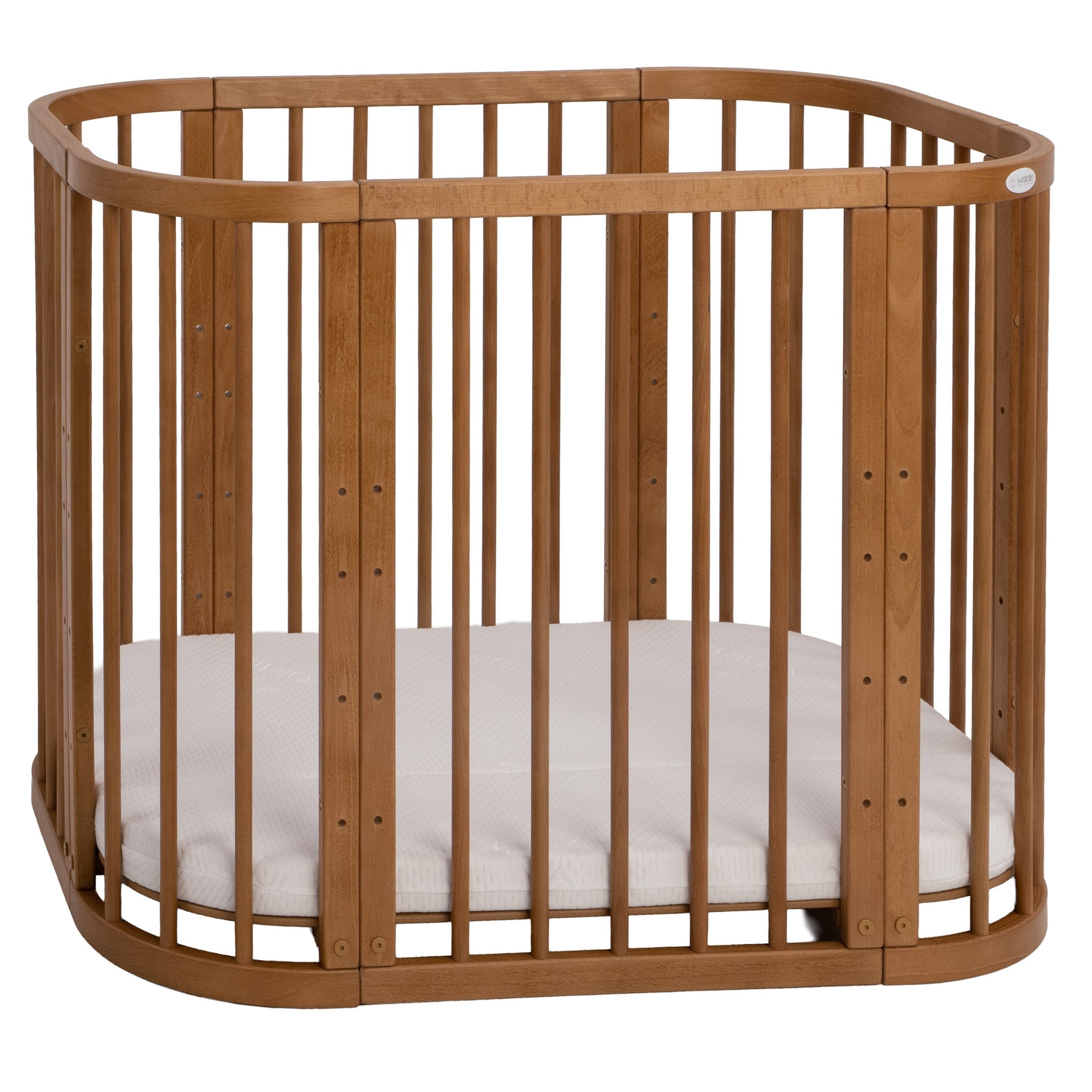 Waldin Babybett Babybett, Beistellbett aus Holz, 5in1 mit Matratze, Belüftet
