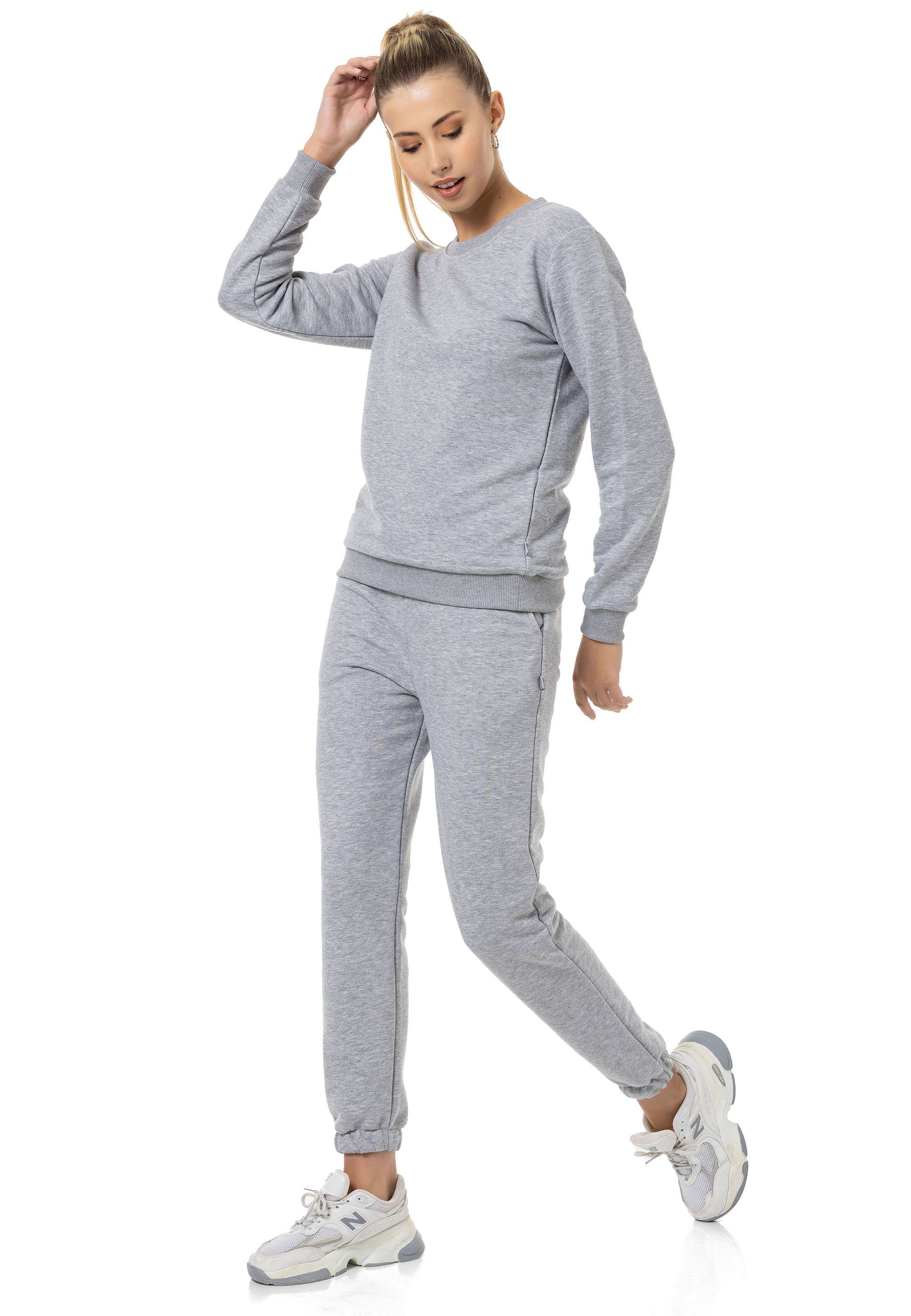 RedBridge Jogginganzug Sweatshirt mit Sweatpant Premium Basic (Spar-Set, 2-tlg), Premium Qualität Grau-Melange | Jogginganzüge