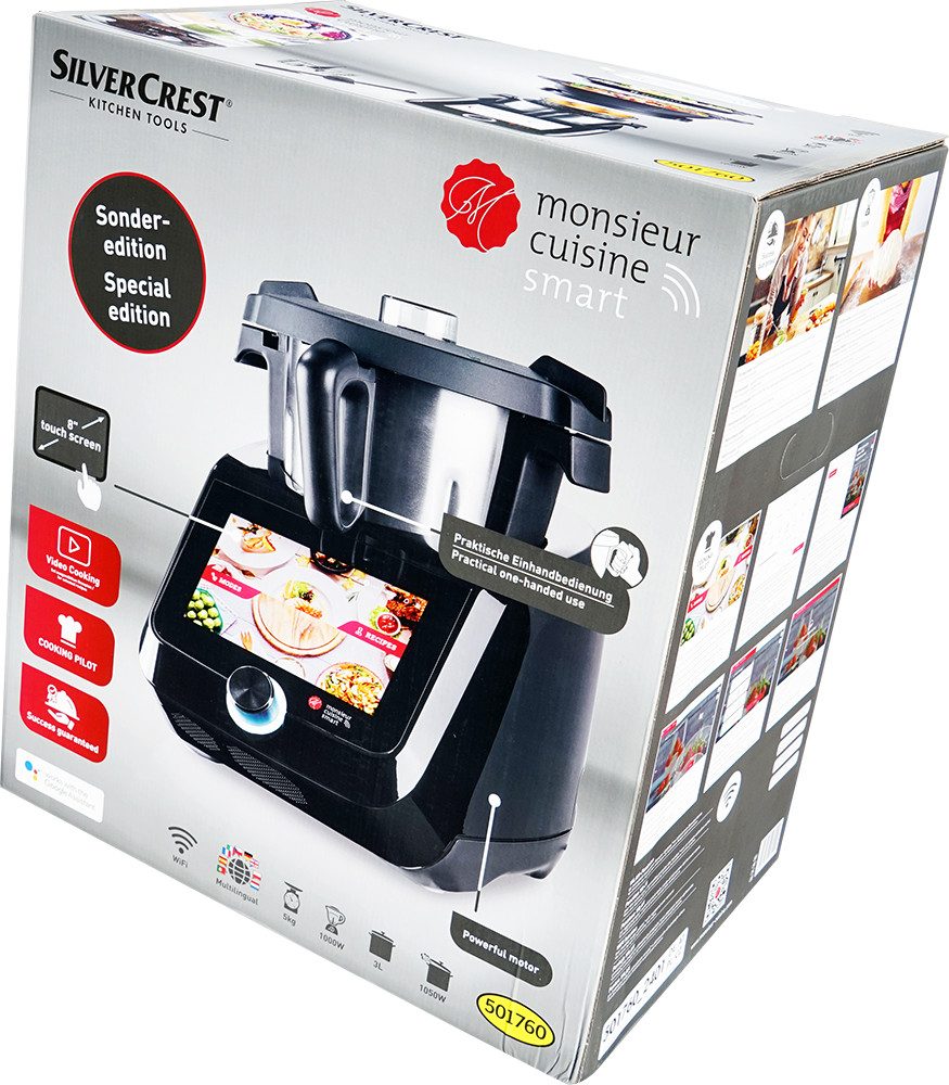 SilverCrest Küchenmaschine mit Kochfunktion Monsieur Cuisine Smart Limited Edition SKMS 1200 C1 Schwarz Black, 1200 W, 4,5 l Schüssel, WLAN-Funktion: für monatliche Rezepte-UpdatesII