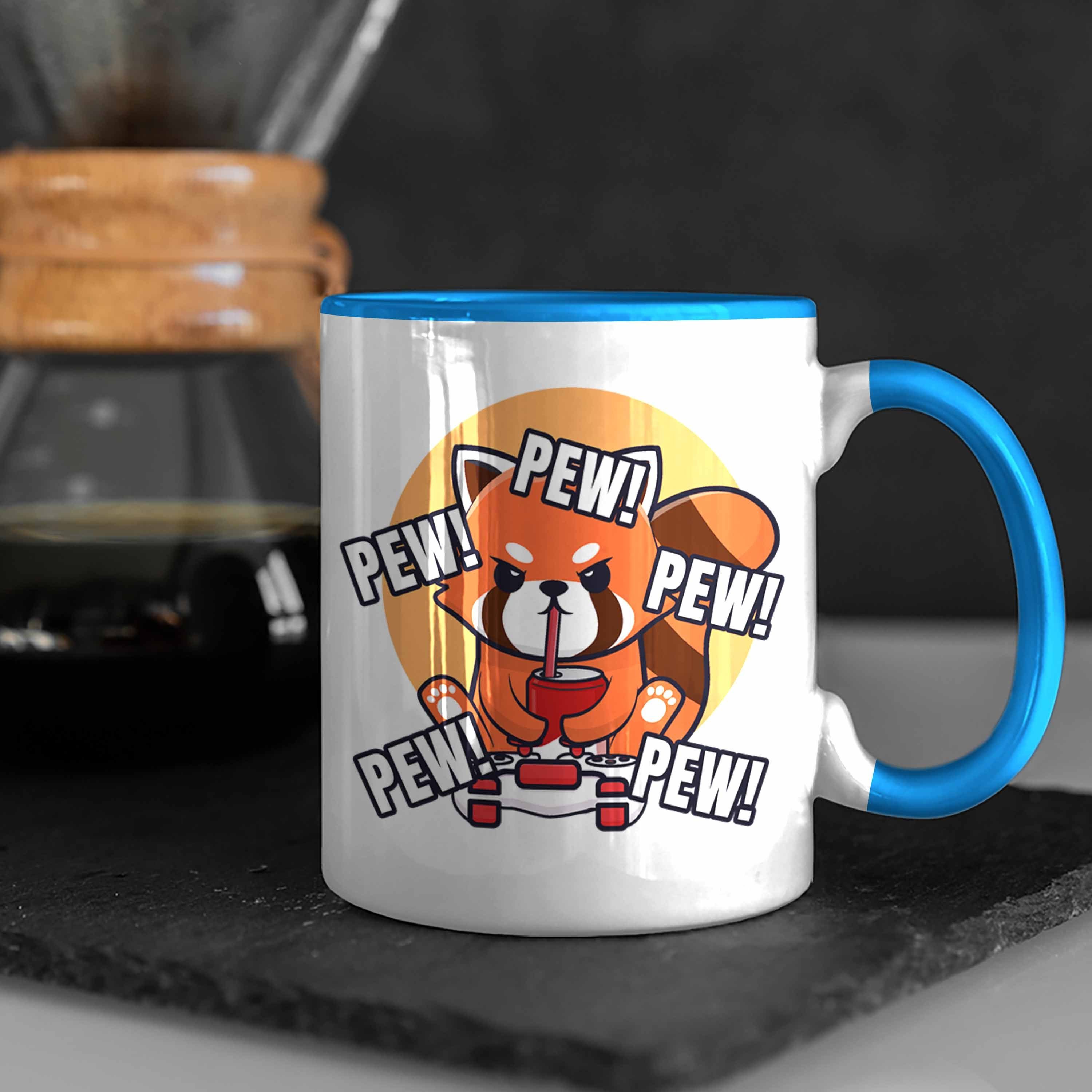 Grafik Lustige für Jungs Jungen Tasse Mädchen Geschenkidee - Gamer Trendation Panda Gaming Trendation Kinder Tasse Pew Blau