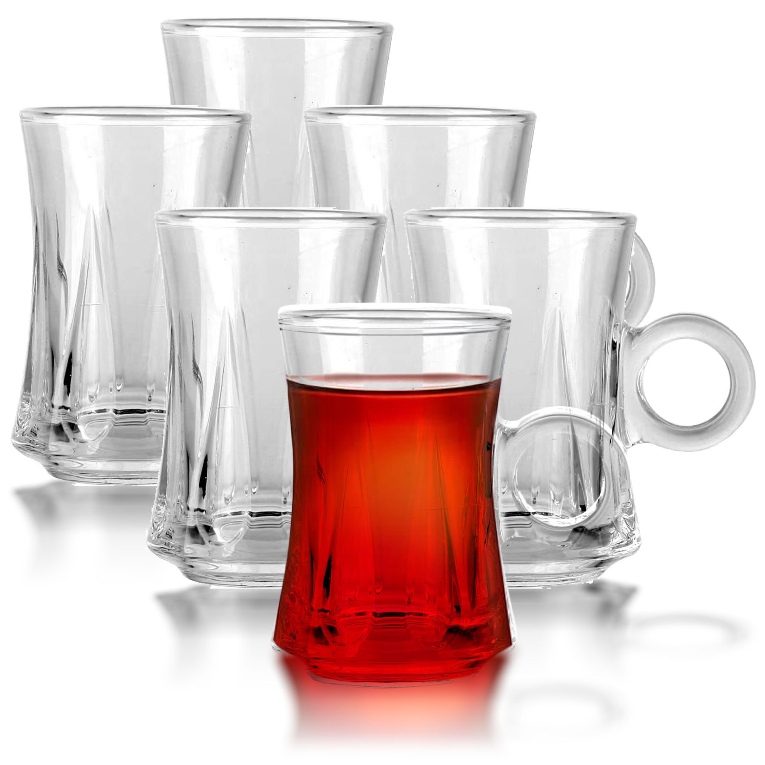 Melody Teeglas Teetassen Glastassen 6er Set mit Griff für 6 Personen spülmaschinenfest Trinkgläser für Tee Schwarztee Cay, 6-teilig