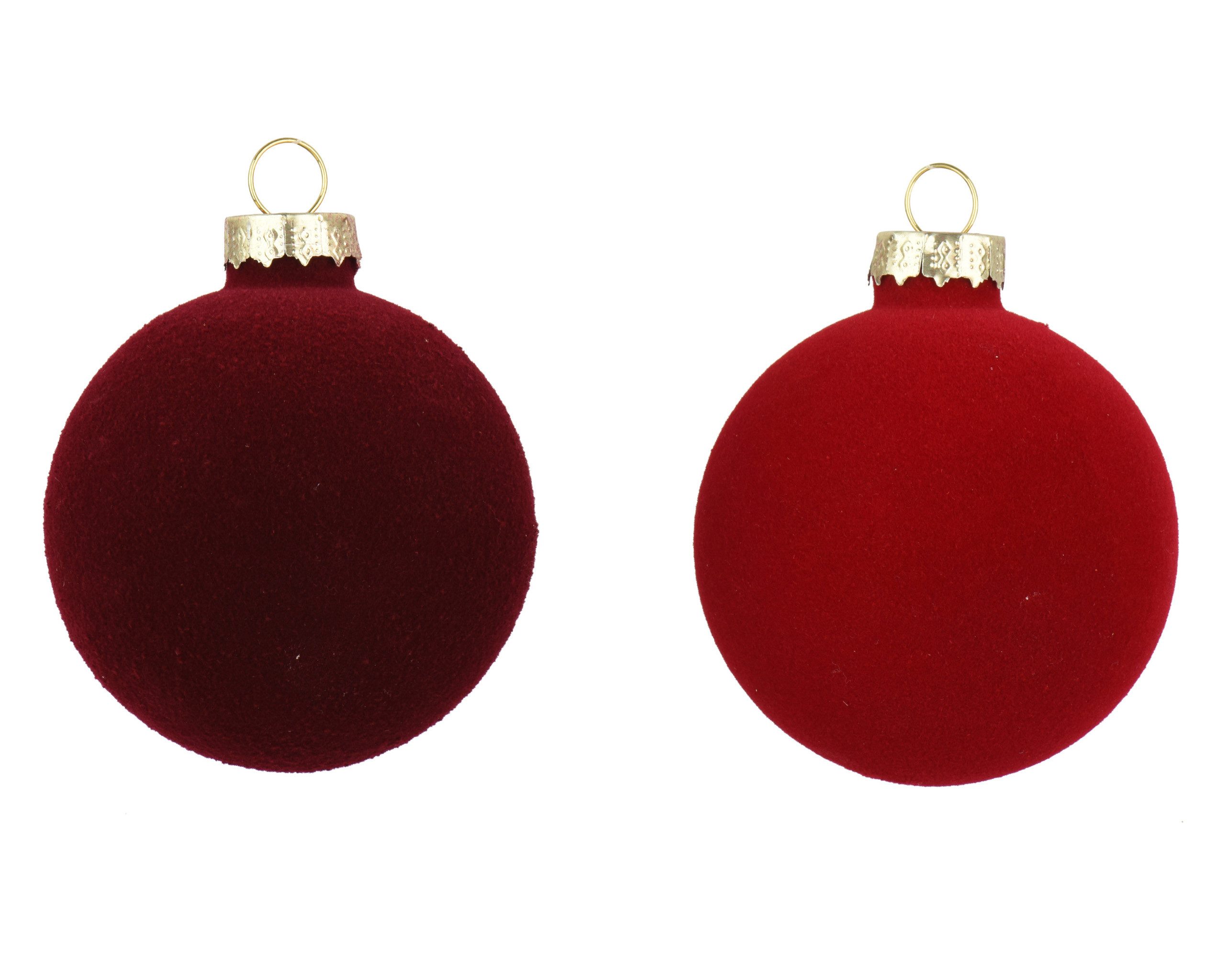 Kaemingk Weihnachtsbaumkugel, Weihnachtskugeln Glas 8cm Mix Samtoptik 6er Set - Rot