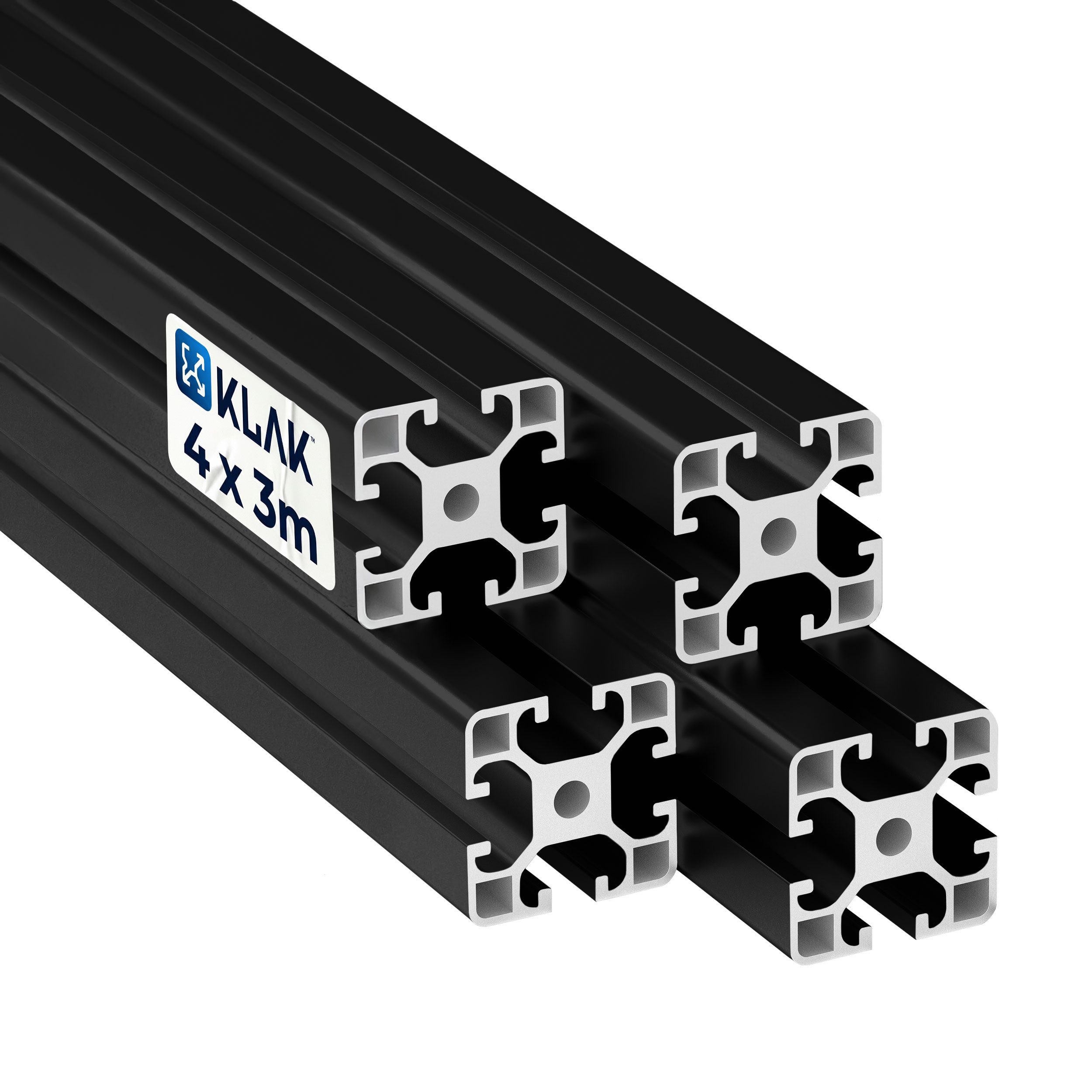 KLAK Profil KLAK Alu Profil 4 Stück 40x40 3m System-, Montageprofil Nut 8 schwarz (Set)