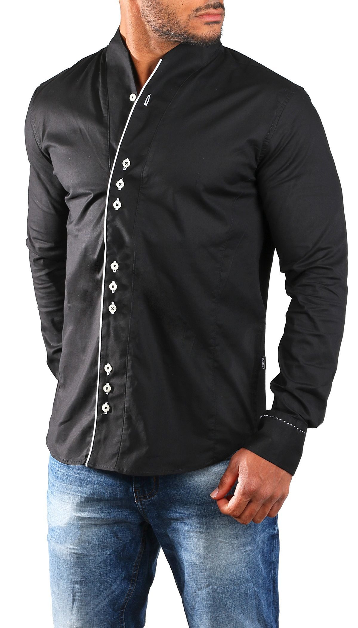 CARISMA Langarmhemd Herren langarm Stehkragen Hemd H-902-regular fit Regular Langarm Stehkragen Uni – Bild 2 von 4