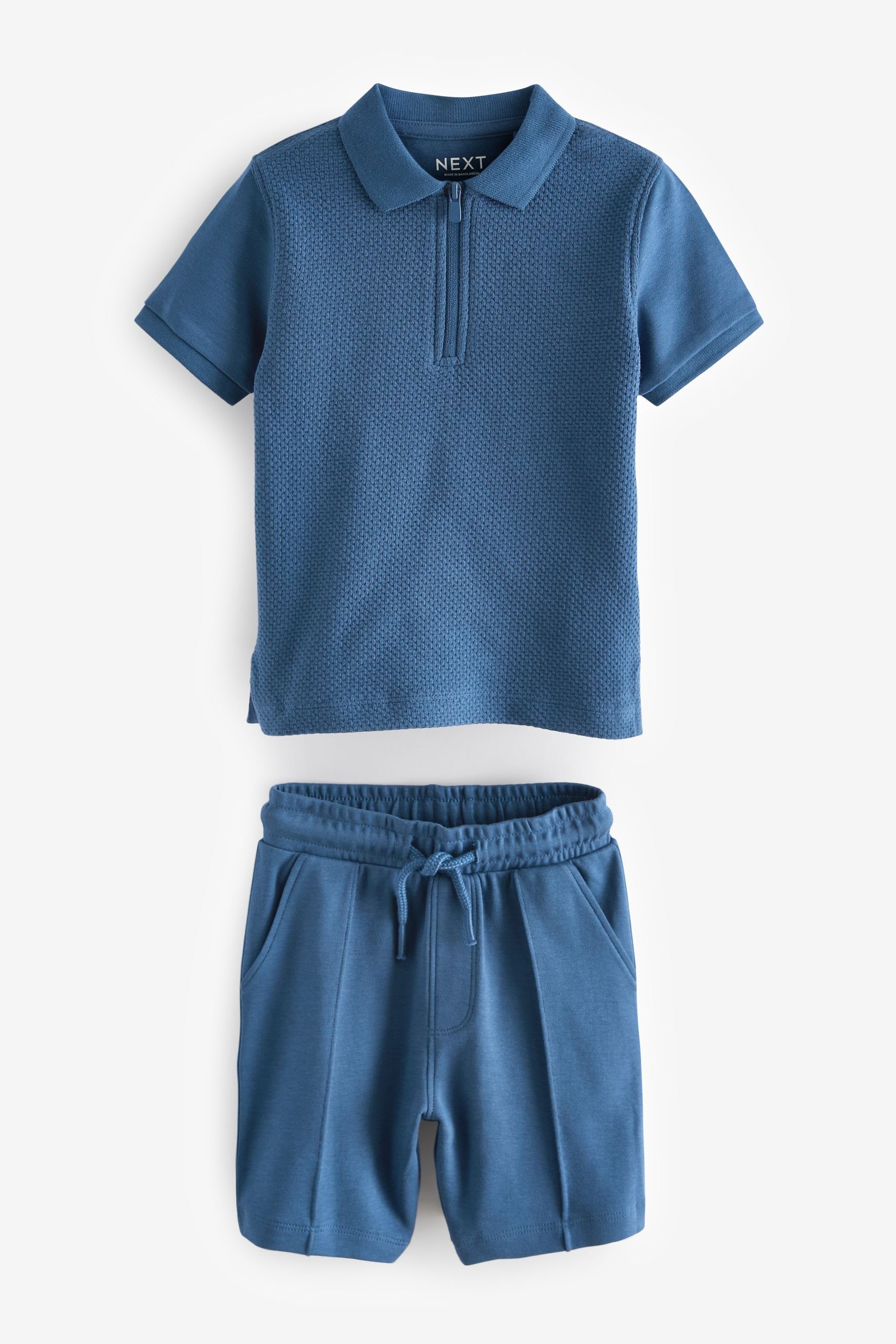 Reißverschluss Shorts im & und Shorts Blue (2-tlg) Next Polohemd Shirt Set mit