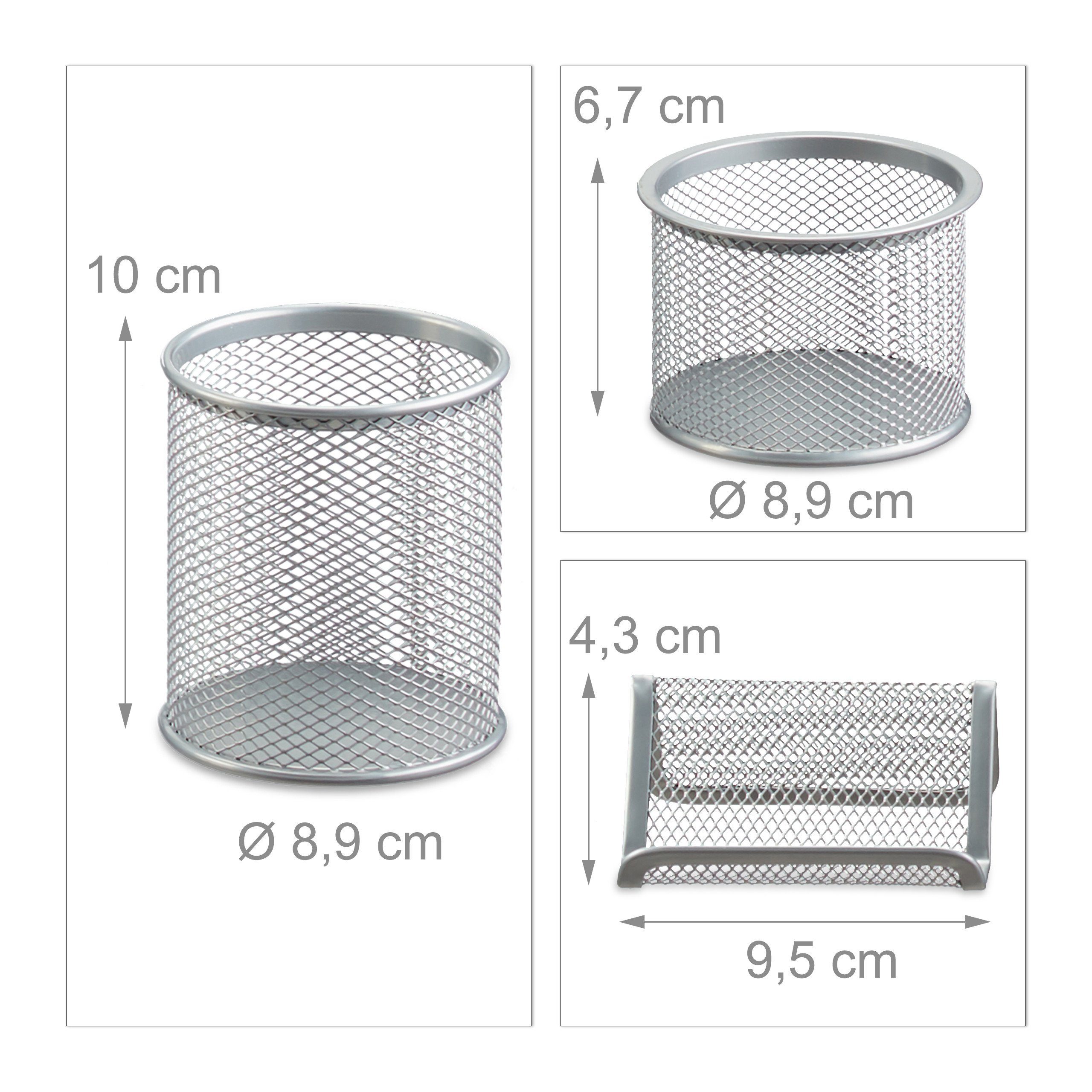 Set, 6-teilig, Silber Organizer Schreibtisch Schreibtischaufsatz relaxdays