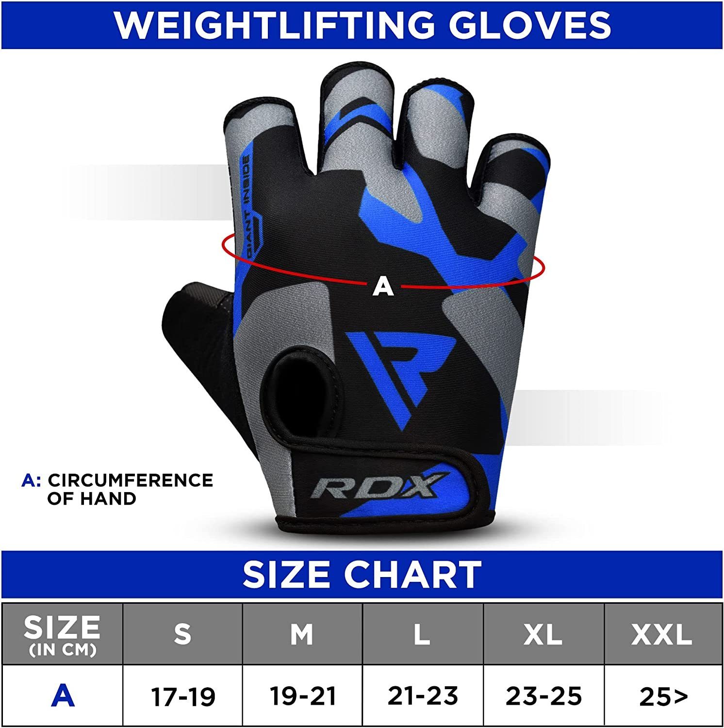 RDX Trainingshandschuhe Handschuhe, Workout Trainingshandschuhe, Handgelenkschutz Fitness BLUE RDX