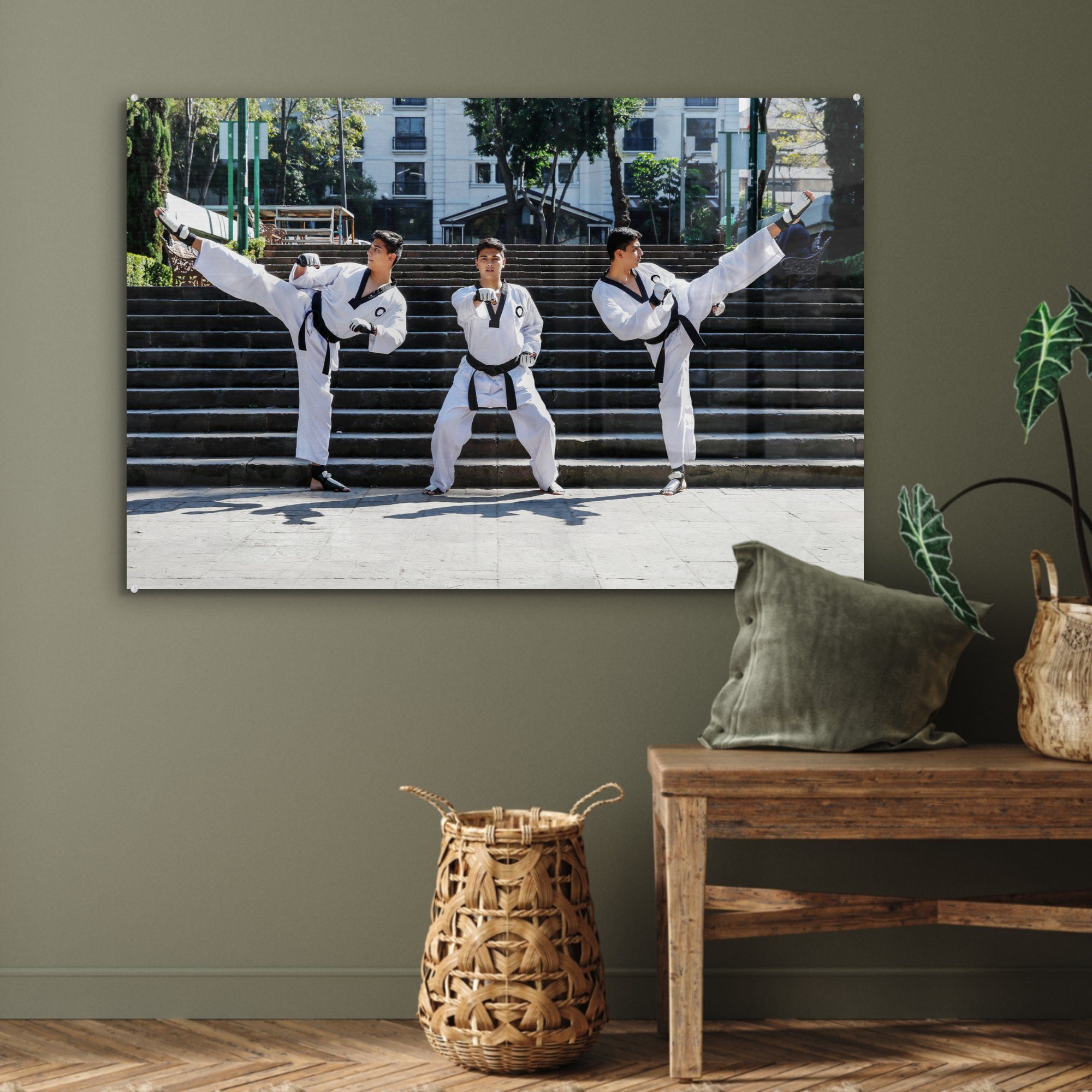 (1 St), Taekwondo-Kämpfer, Wohnzimmer MuchoWow Acrylglasbild & Schlafzimmer Acrylglasbilder Drei