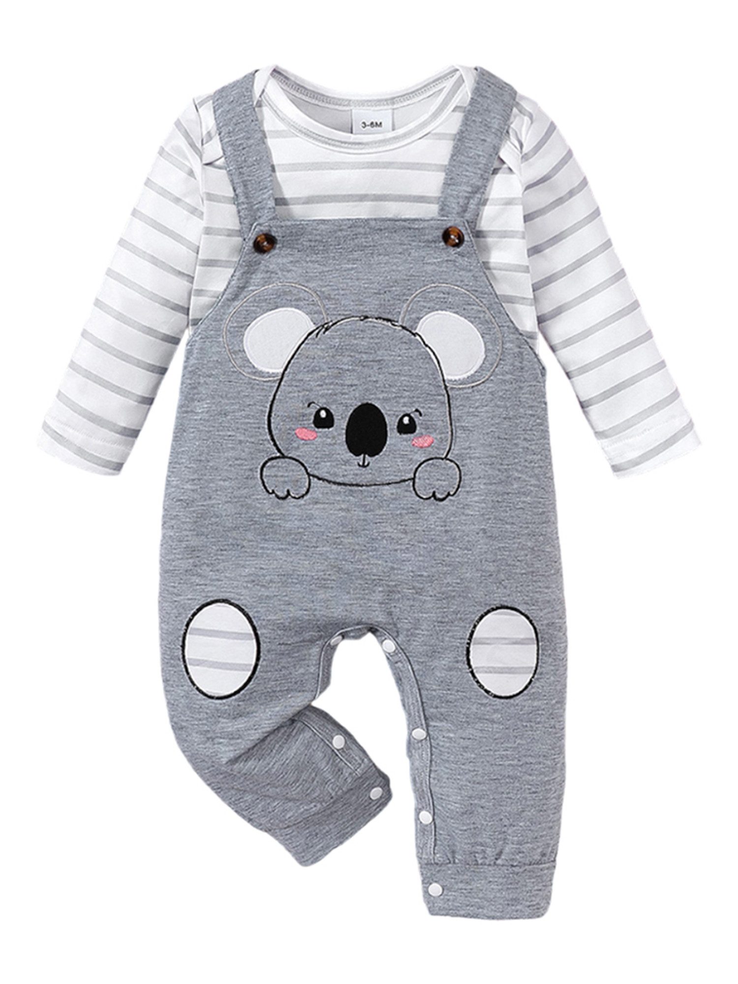 Langarmshirt & Hose Baby-Set für Neugeborene, gestreifter Pullover & Overall mit Tierdruck