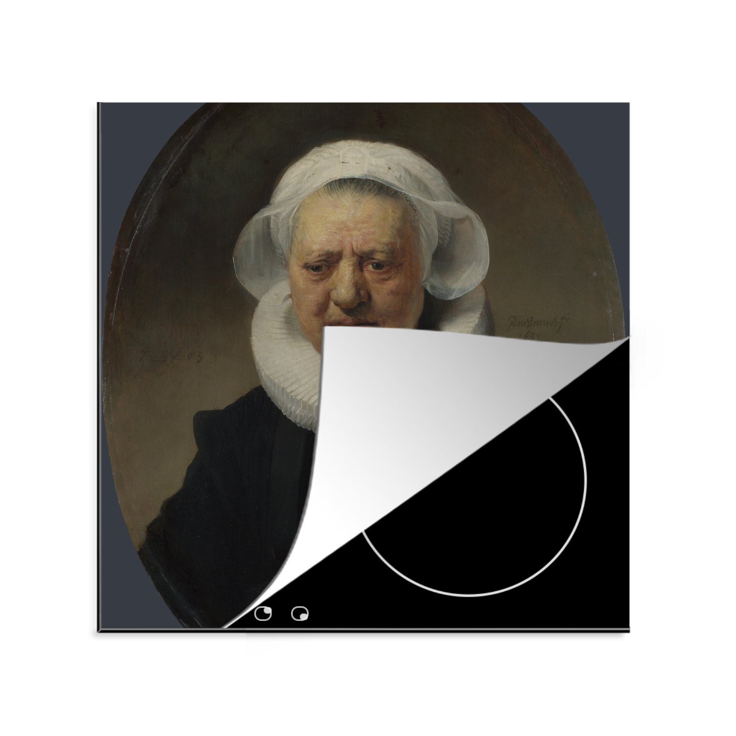 für Vinyl, cm, Arbeitsplatte Herdblende-/Abdeckplatte küche Claesdr Aechje Rijn, van 78x78 MuchoWow Ceranfeldabdeckung, tlg), von Rembrandt - (1 Porträt