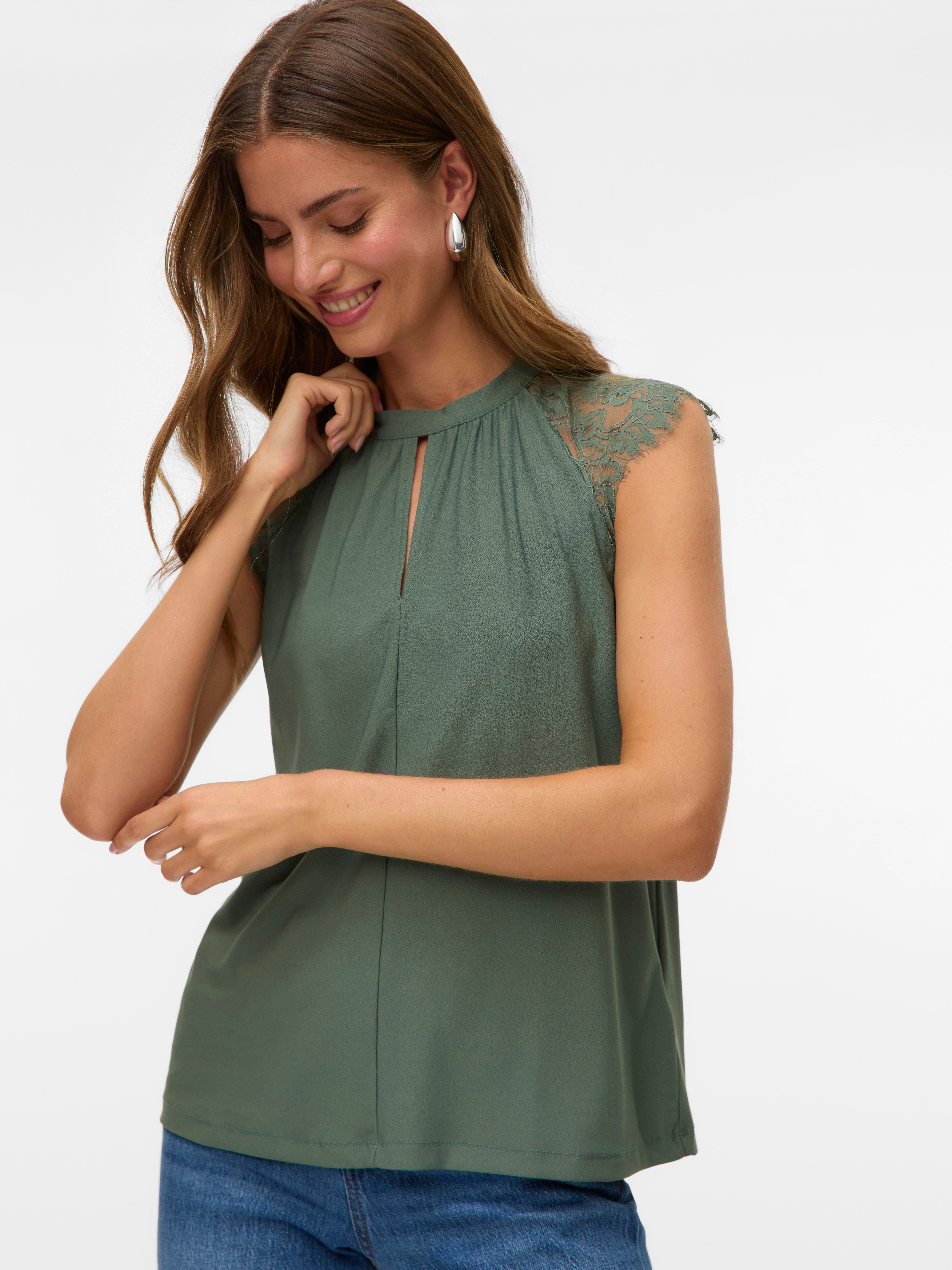 Vero Moda Spitzentop VMMILLA SL LACE TEE Materialmix, regular fit günstig online kaufen