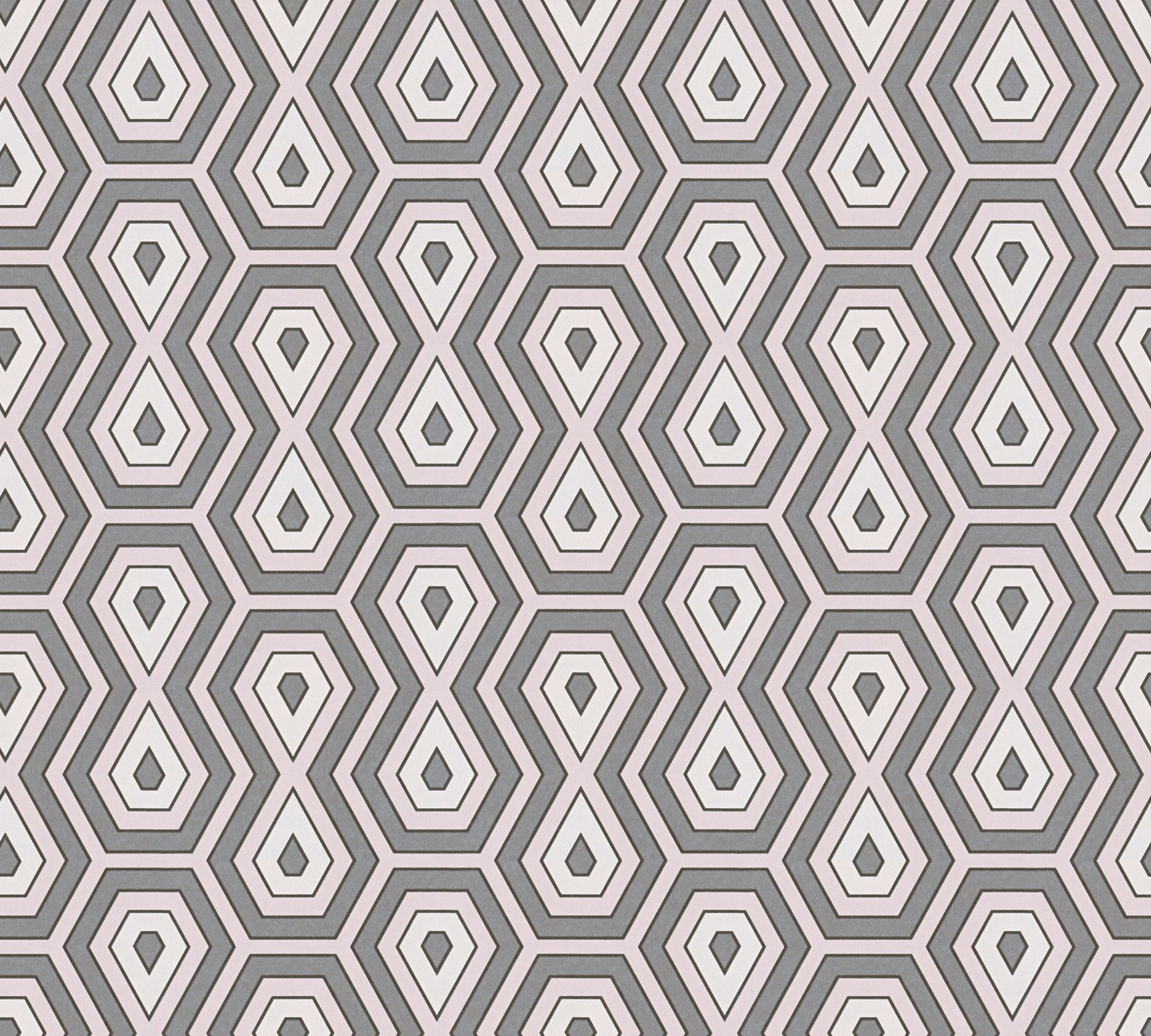 Chic, Architects Vintage Tapete geometrisch, glatt, Geometrische grafisch, Retro, Jungle Paper Retro Vliestapete rosa/grau/weiß