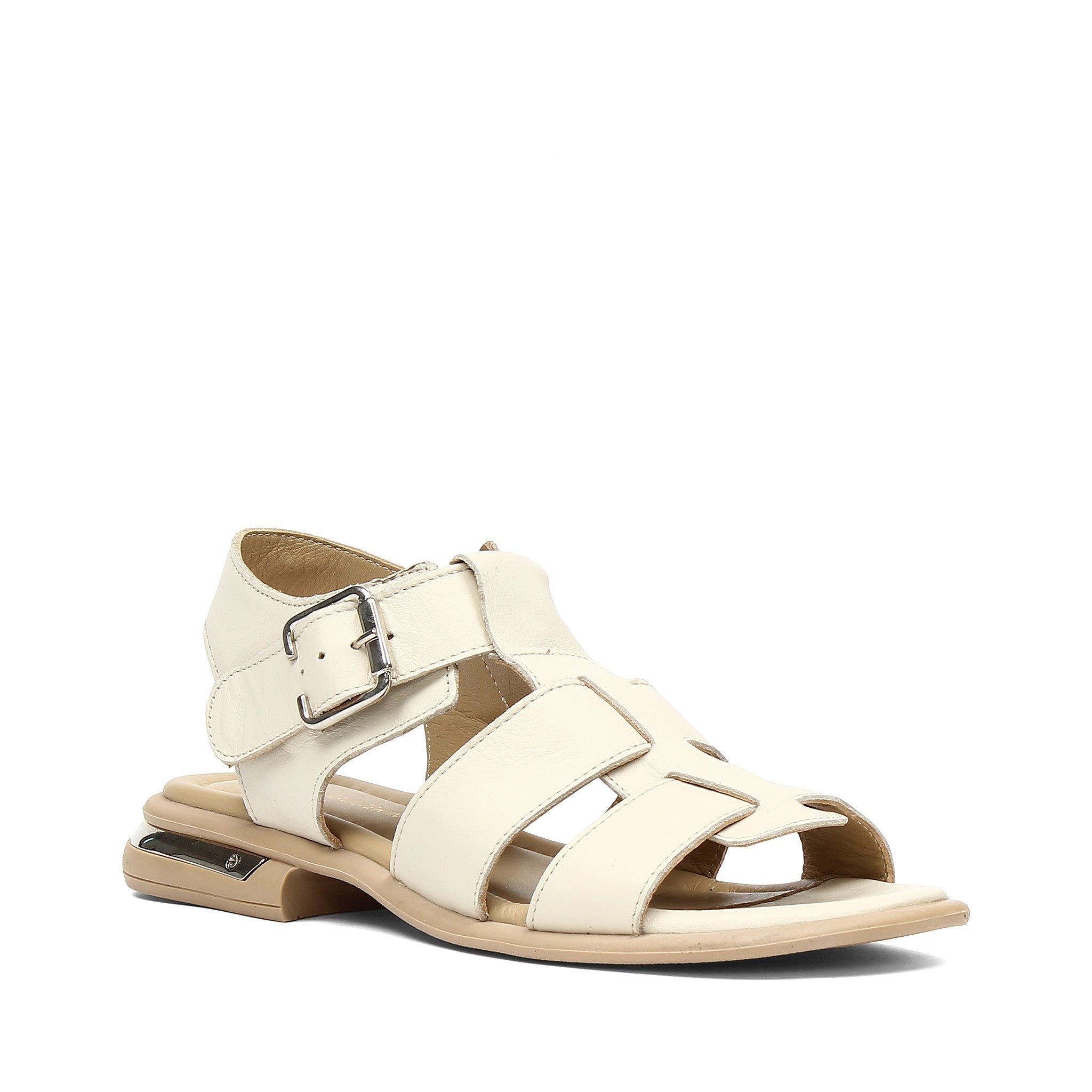 Celal Gültekin Blockabsatz Riemensandale Gladiator-Stil Damen Riemchensandalette Glattleder, Echtleder-Futter & Decksohle, Beige, 38