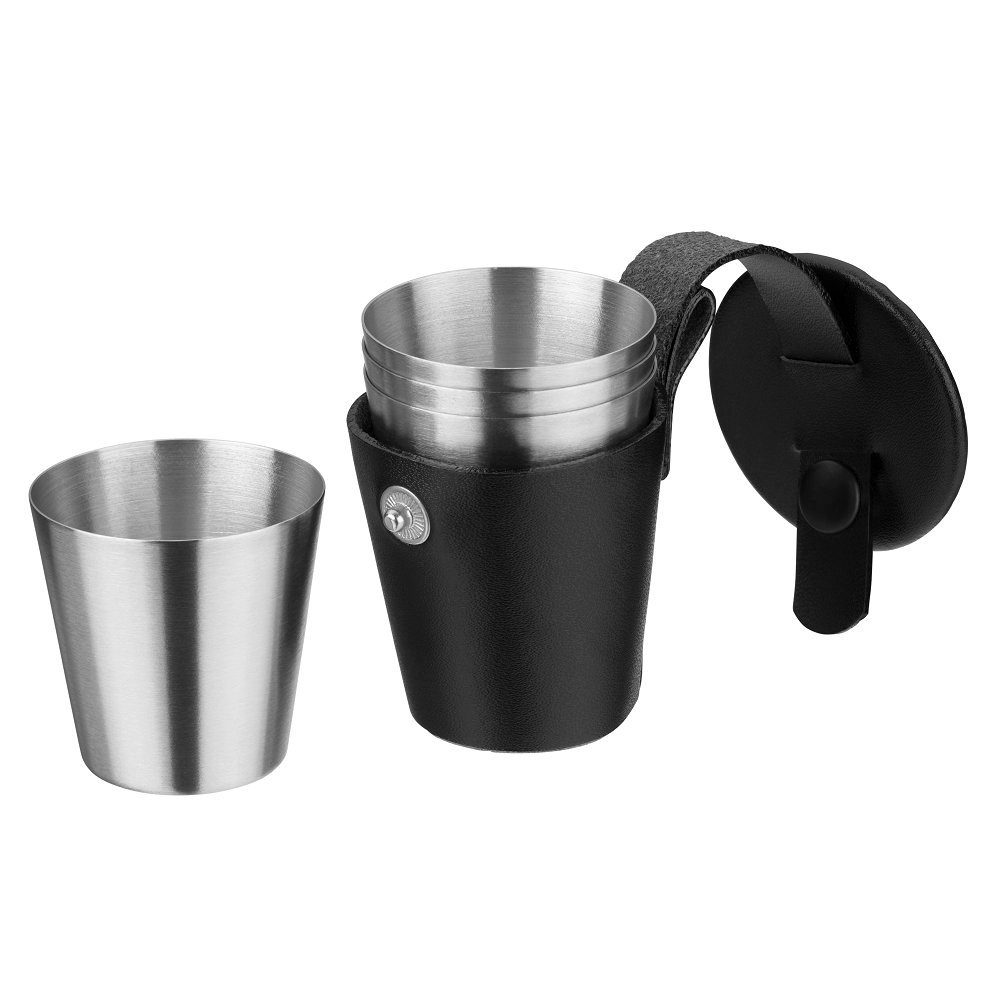 WMF Flachmann Manhattan Flachmann-Set, 6-teilig, Trichter, Stamper im Lederetui, Cromargan Edelstahl mattiert