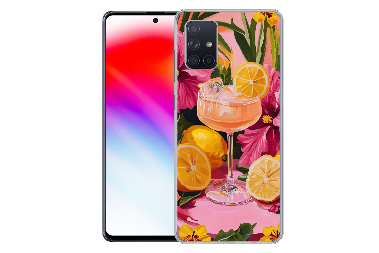 MuchoWow Handyhülle für Samsung Galaxy A51 Getränk - Blumen - Gelb, Smartphone-Bumper, Print, Handy Schutzhülle Dünn