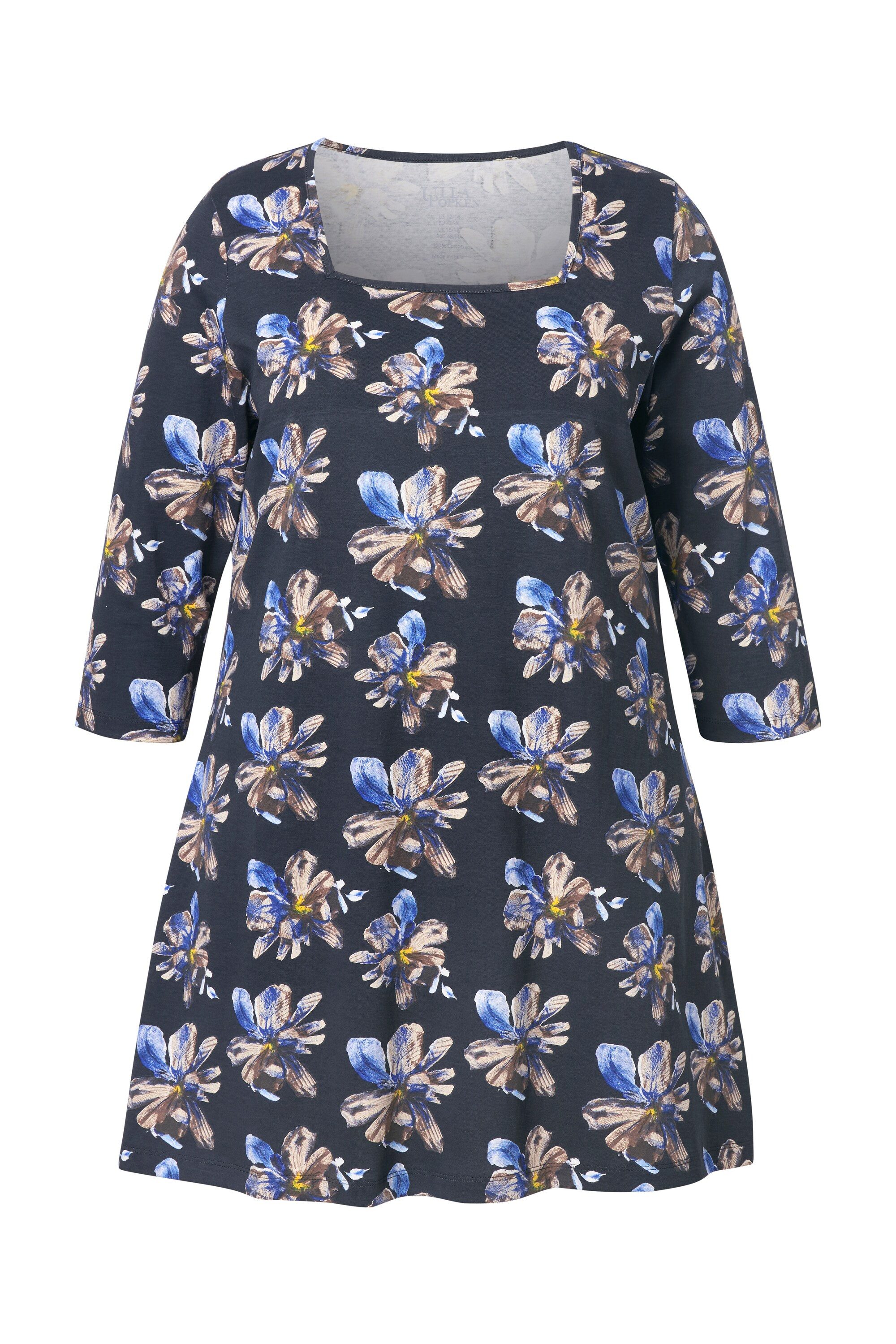 Ulla Popken Longshirt Longshirt A-Linie Carré-Ausschnitt 3/4-Arm günstig online kaufen