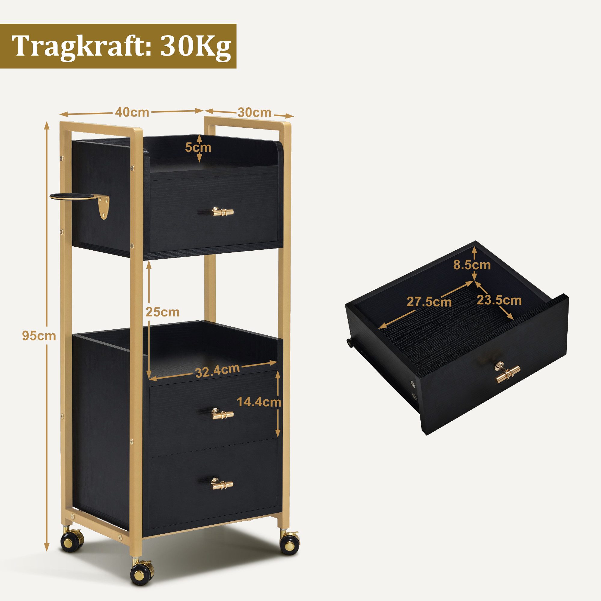 MCombo Servierwagen M MCombo Friseurwagen mit Rollen & 3 Schubladen, Servie günstig online kaufen