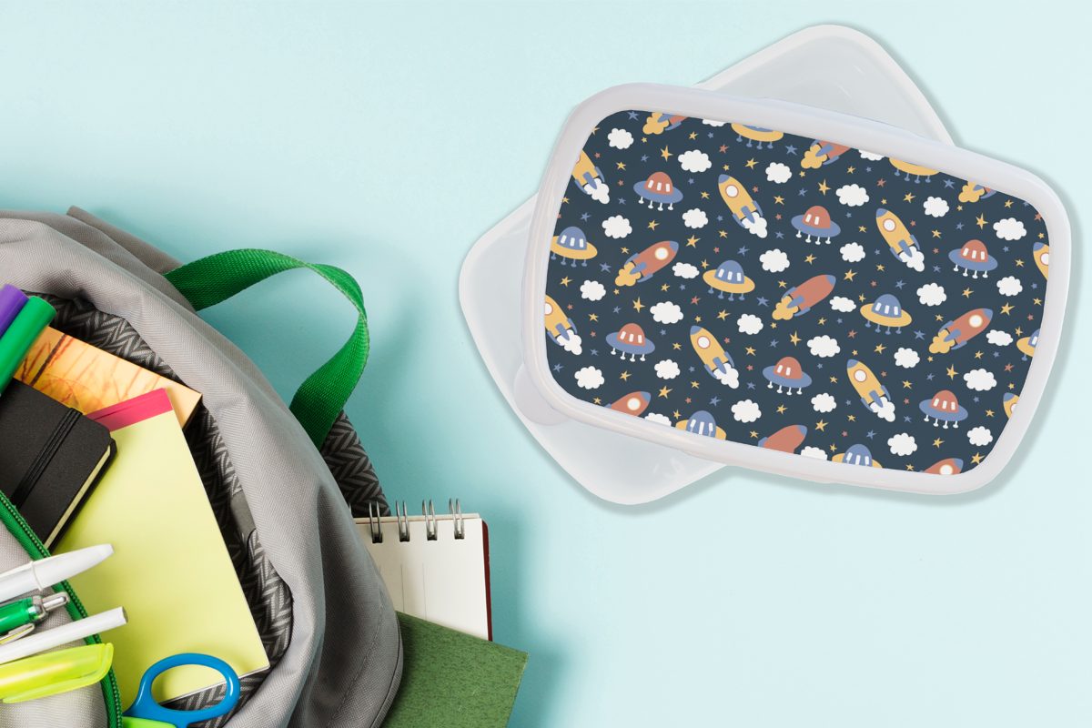 Brotdose, Erwachsene, Design - für Lunchbox Sterne, Weltraum Kunststoff, Mädchen (2-tlg), und für und Kinder - weiß Brotbox Jungs MuchoWow
