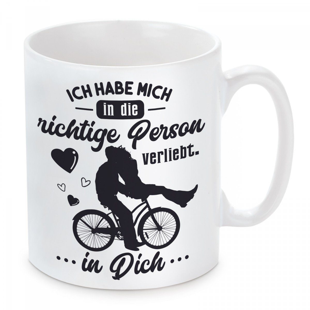 Herzbotschaft Tasse Kaffeebecher mit Motiv Ich habe mich in die richtige Person verliebt, Keramik, Kaffeetasse spülmaschinenfest und mikrowellengeeignet