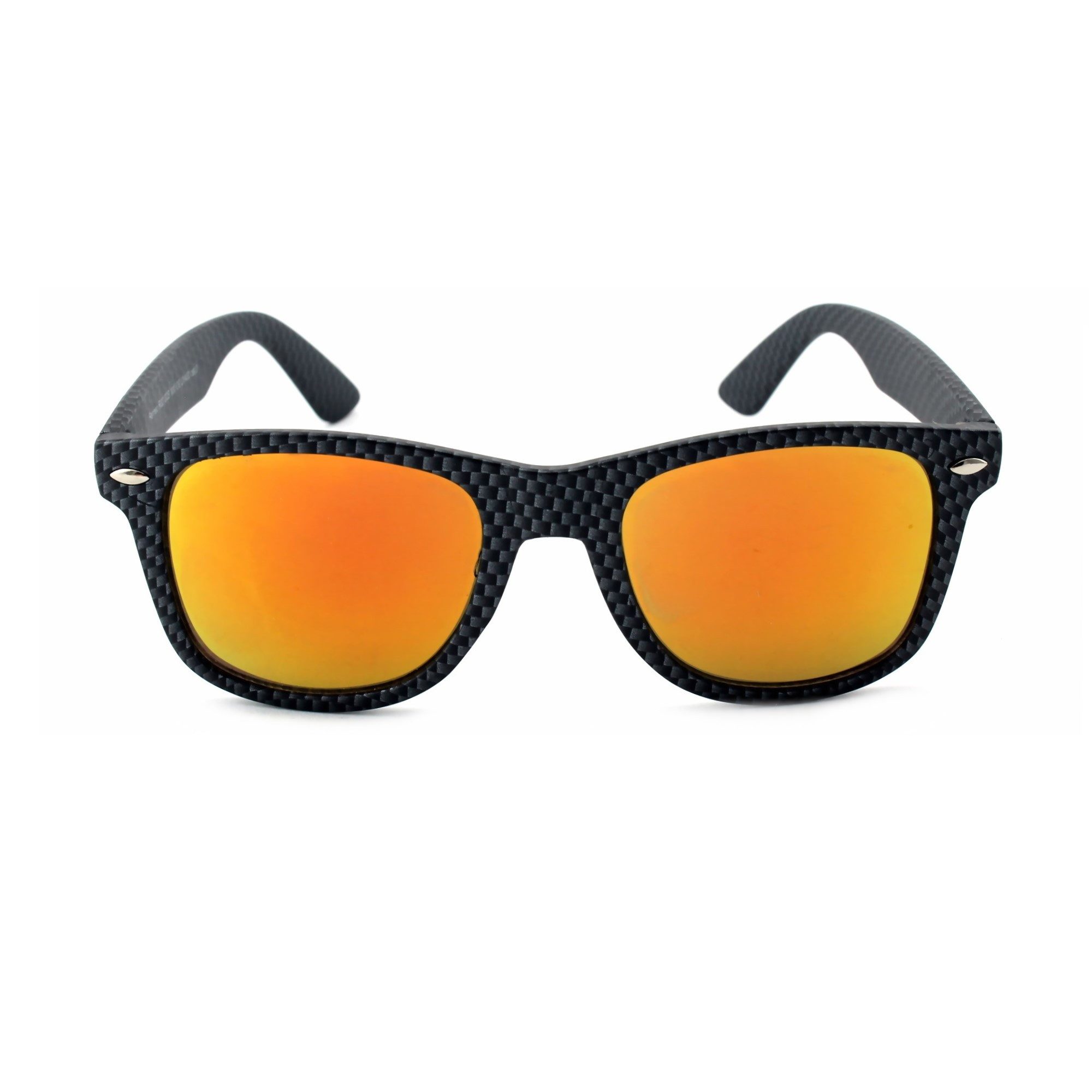 Rennec Sonnenbrille (Markenbrille in Carbon Optik mit Brillenbeutel) Retro Brille mit stabile 3in2 Edelstahlgelenke und Verspiegelte Gläser
