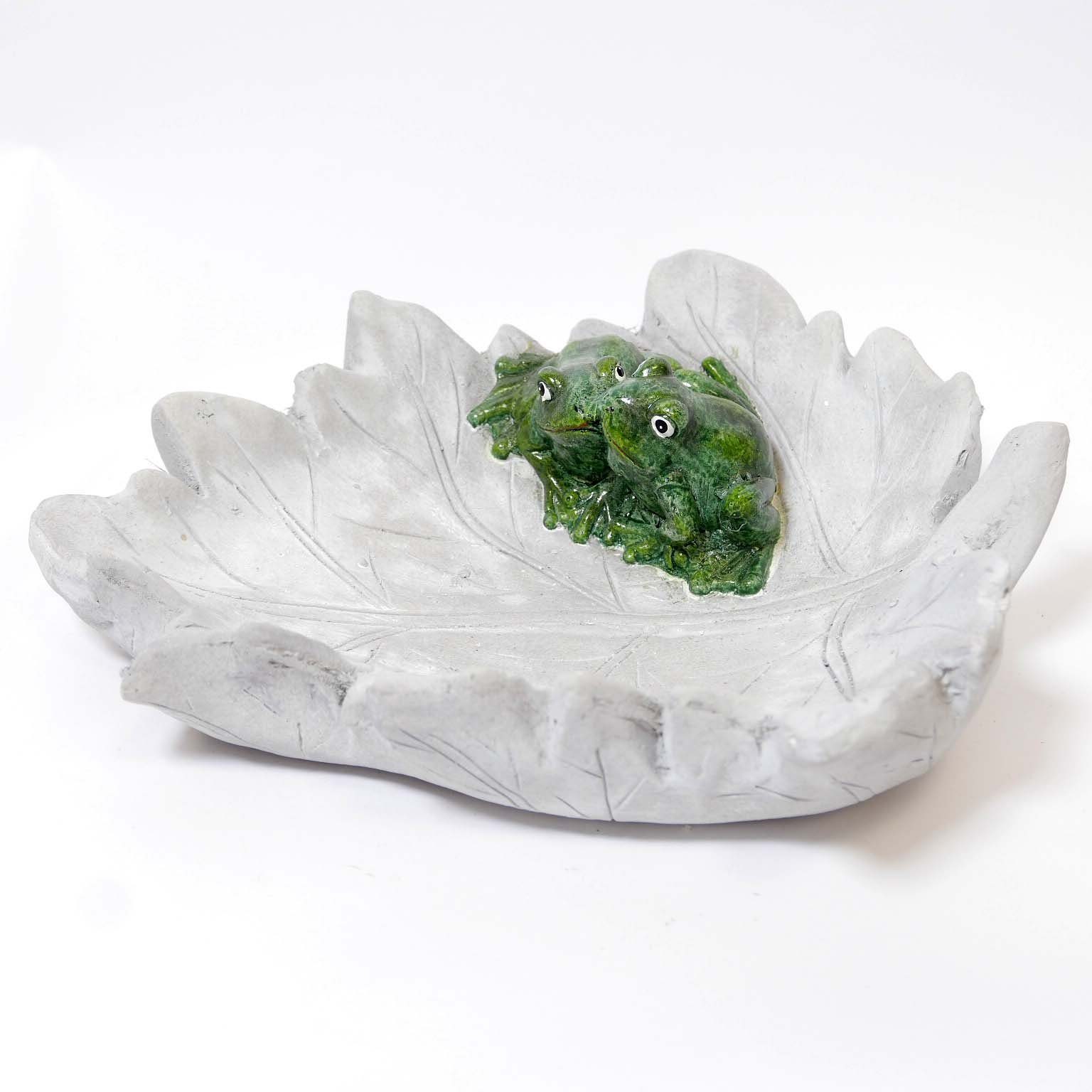 B&S Vogeltränke Vogeltränke Vogelbad großes Blatt mit 2 Fröschen creme 34 x 40 cm