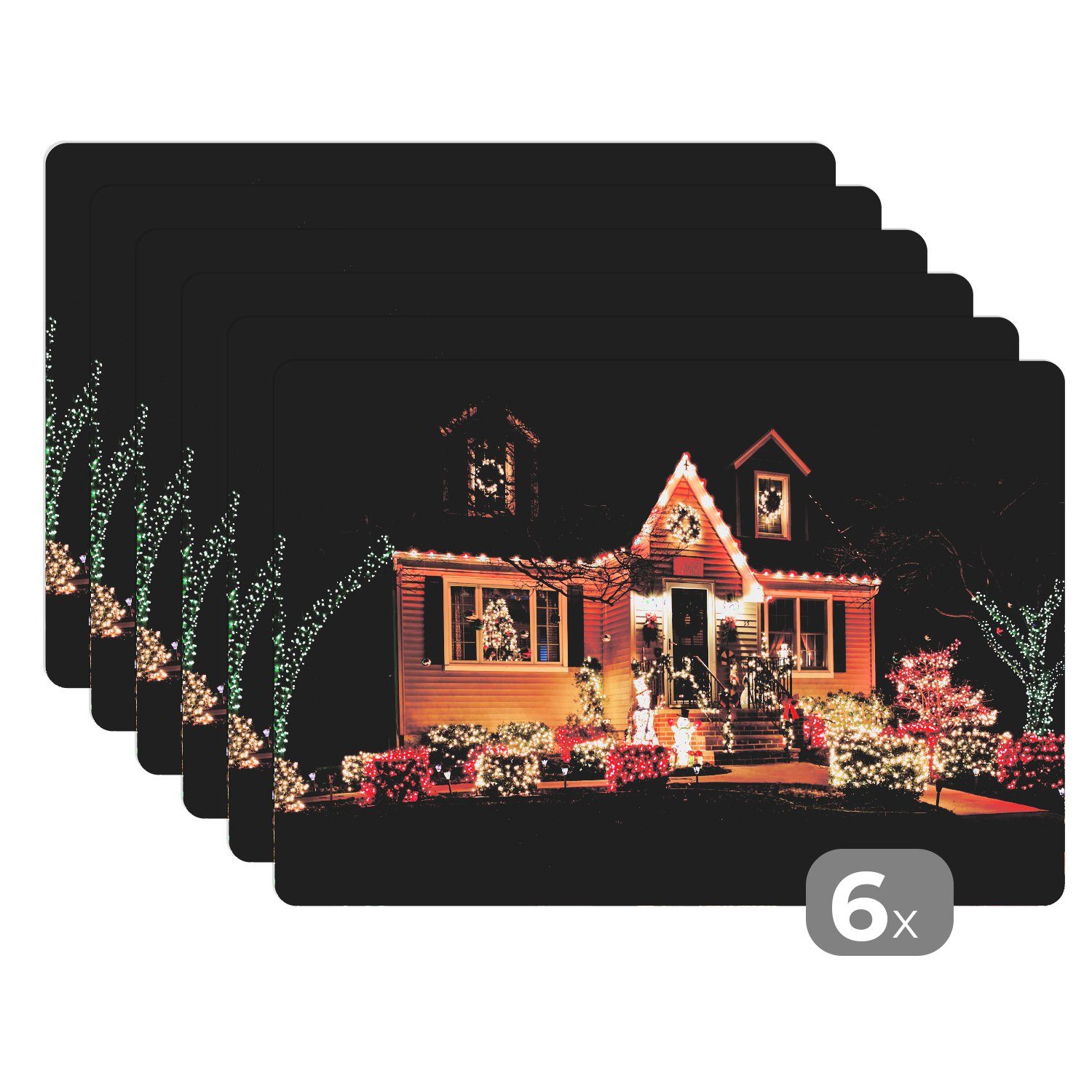 Platzset, Weihnachten Tischmatten, Platzdecken, Weihnachtsbeleuchtung, (6-St), Weihnachtsschmuck Platzset, - - MuchoWow, Schmutzabweisend Platzmatte