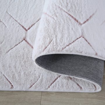 Teppich Skandinavisches Design, SIMPEX24, Läufer, Höhe: 15 mm, Teppich Wohnzimmer 3D Effekt Skandinavisches Design Rosa Felloptik