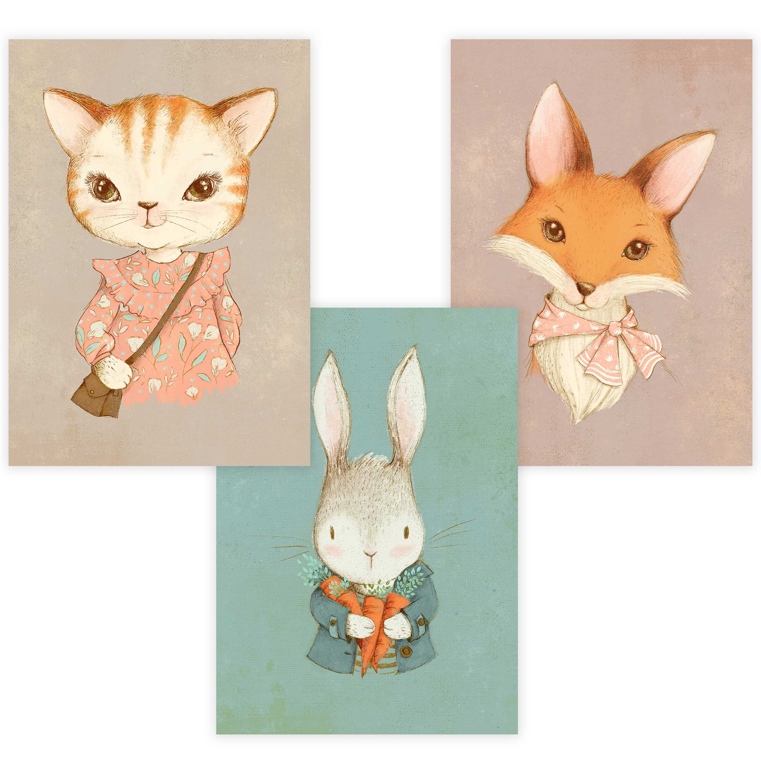 Poster Kinderzimmer Poster 3er Set Premium P759 / Tierportraits