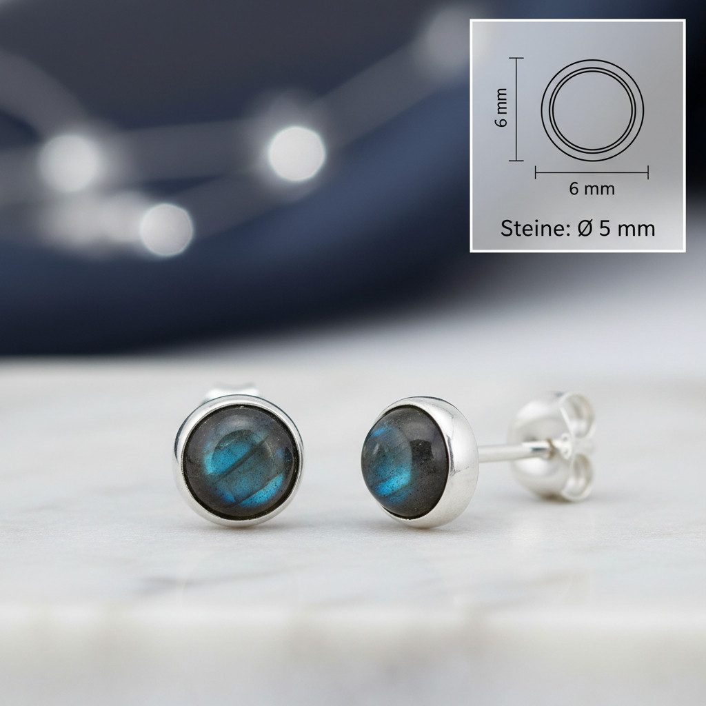 mantraroma Paar Ohrstecker SAMA rund klein aus 925 Silber mit Labradorit (P günstig online kaufen