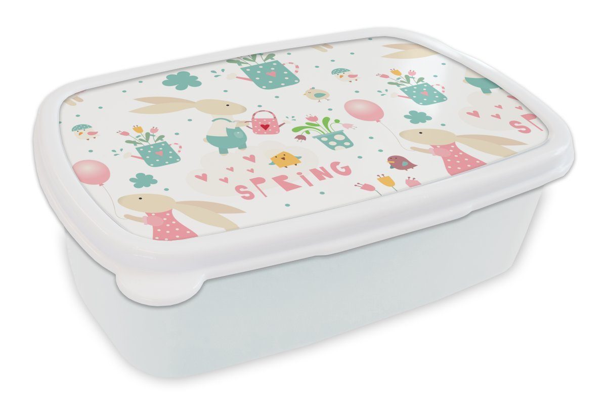 MuchoWow Lunchbox Muster - Ostern - Frühling, Kunststoff, (2-tlg), Brotbox für Kinder und Erwachsene, Brotdose, für Jungs und Mädchen weiß