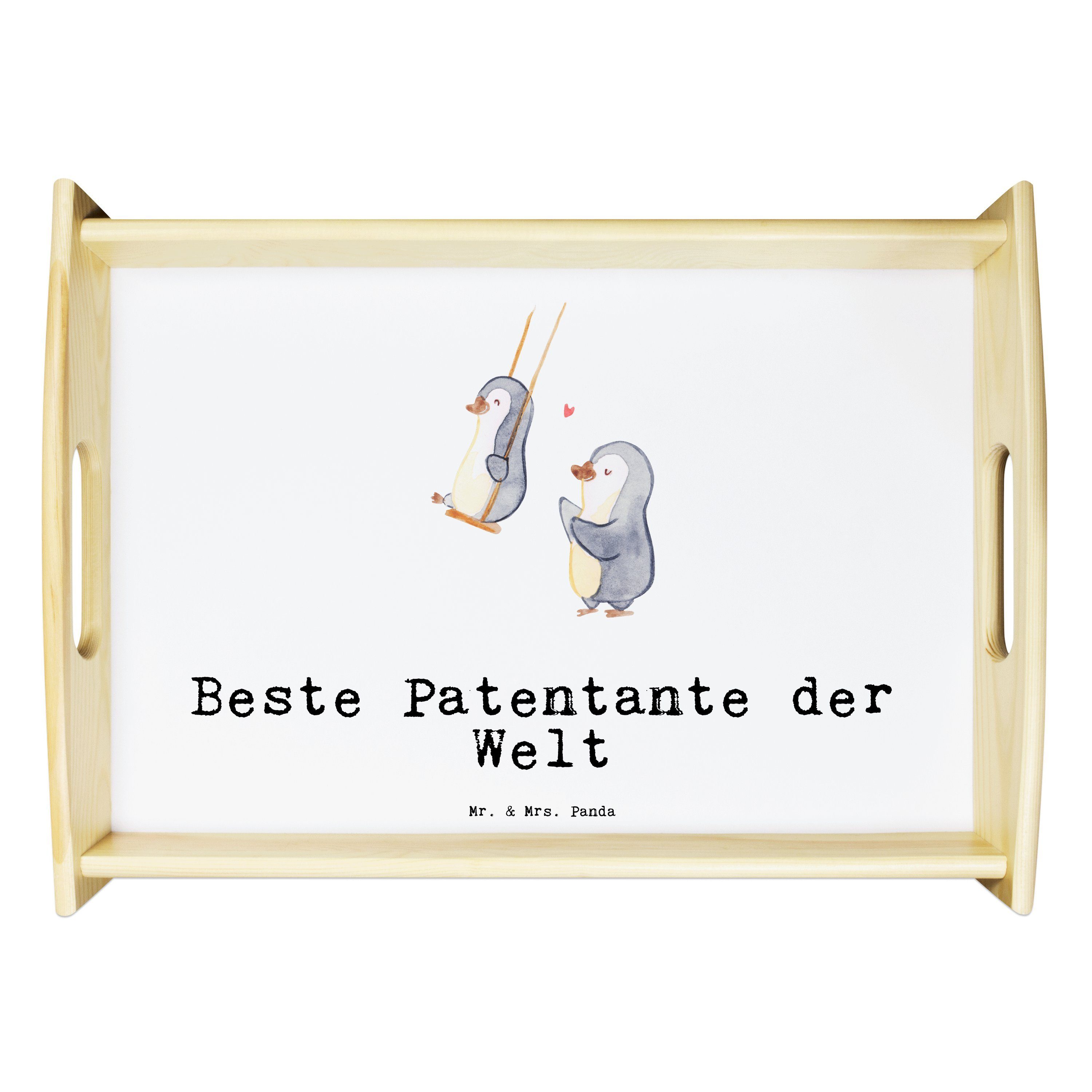 Mr. & Mrs. Panda Tablett Pinguin Beste Patentante der Welt - Weiß - Geschenk, Tablett, Geschen, Echtholz lasiert, (1-tlg)