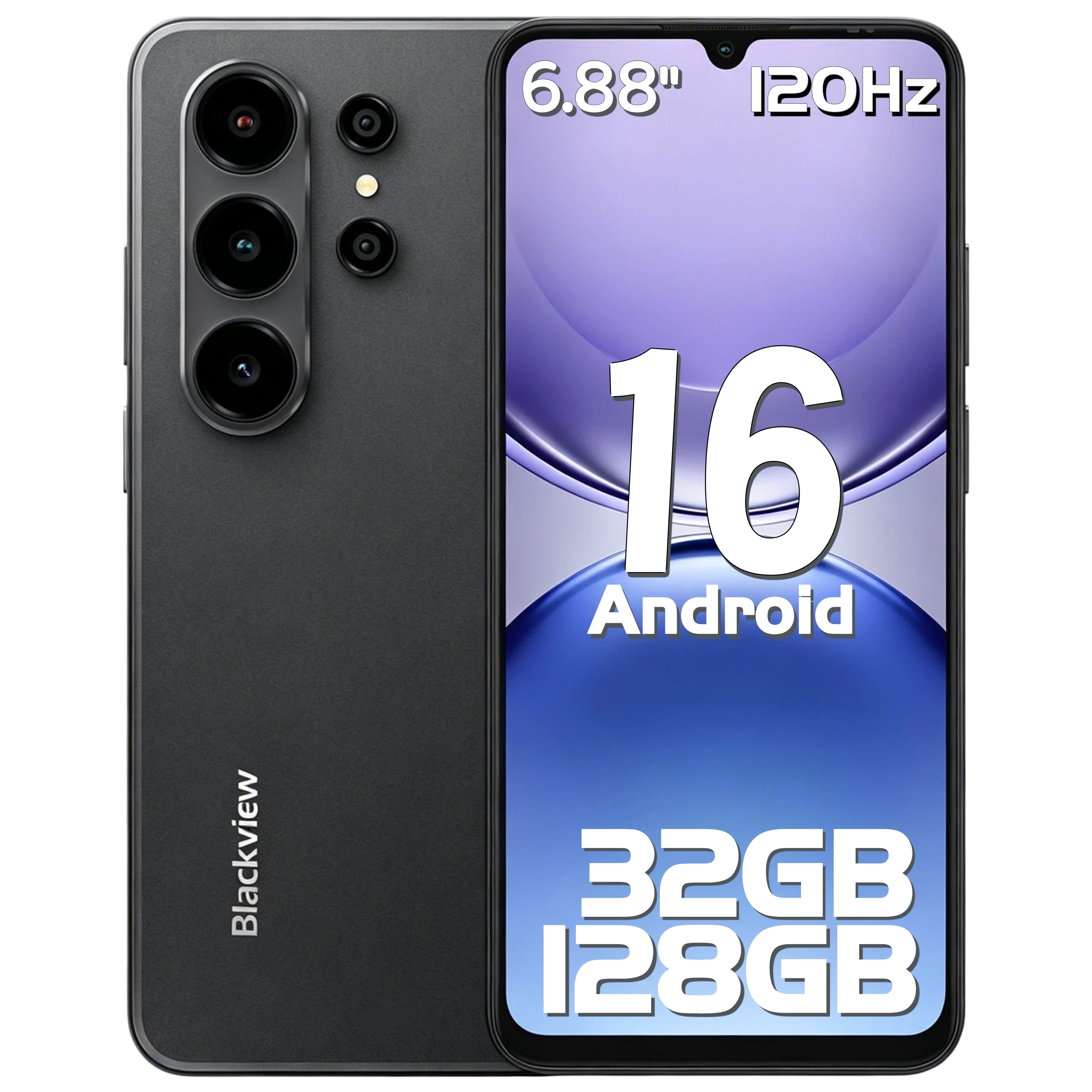 blackview WAVE 10 Al 6,88" HD+ 120Hz Display Handy, 32+128GB/2 TB Android 16 Smartphone (17,48 cm/6,88 Zoll, 128 GB Speicherplatz, 32 MP Kamera, 4G Dual SIM Android 16 Outdoor Smartphone, Octa-Core, 5000mAh, 32+13MP)