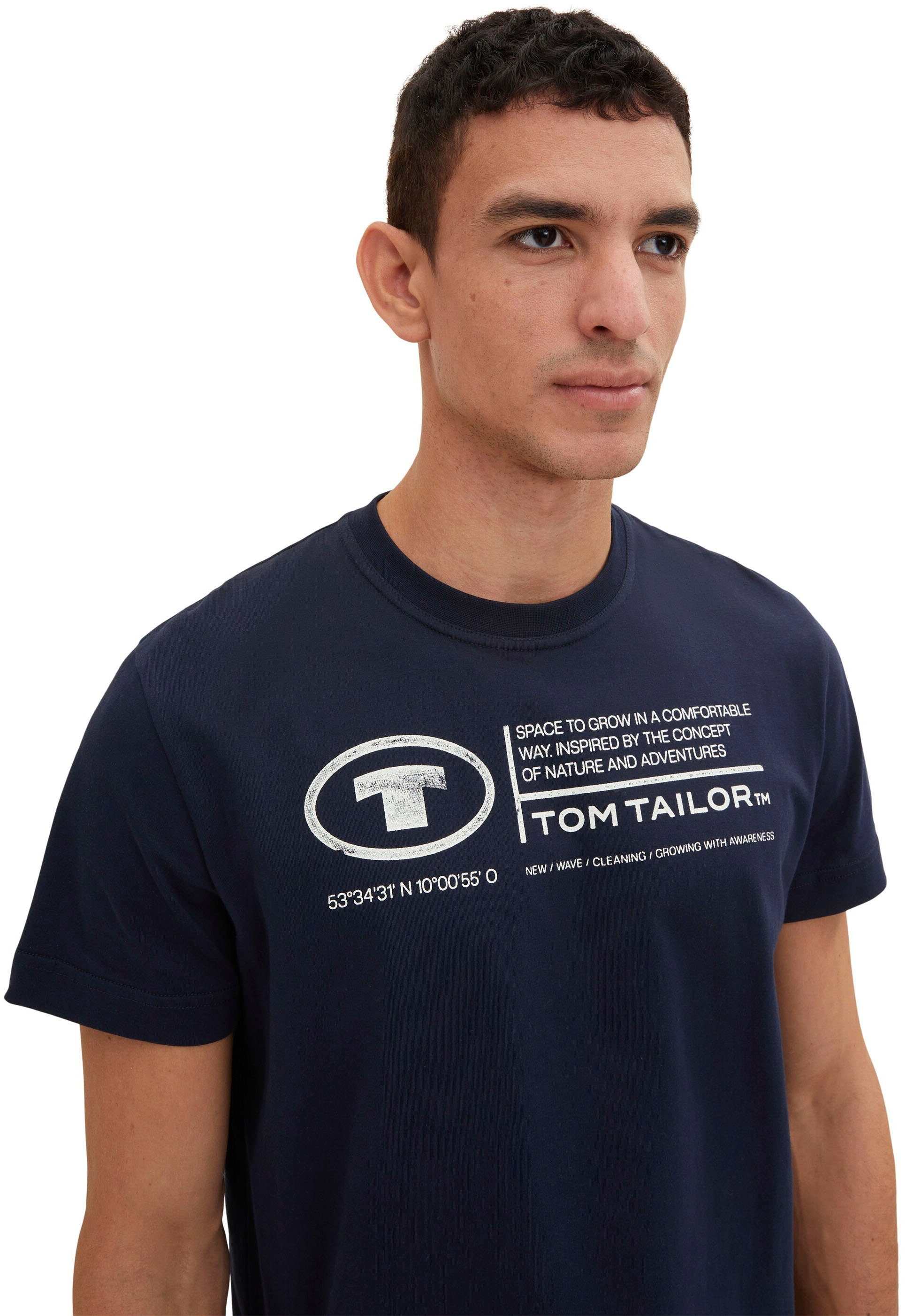 Print-Shirt Tailor T-Shirt Frontprint TOM Tom TAILOR Herren dunkelblau