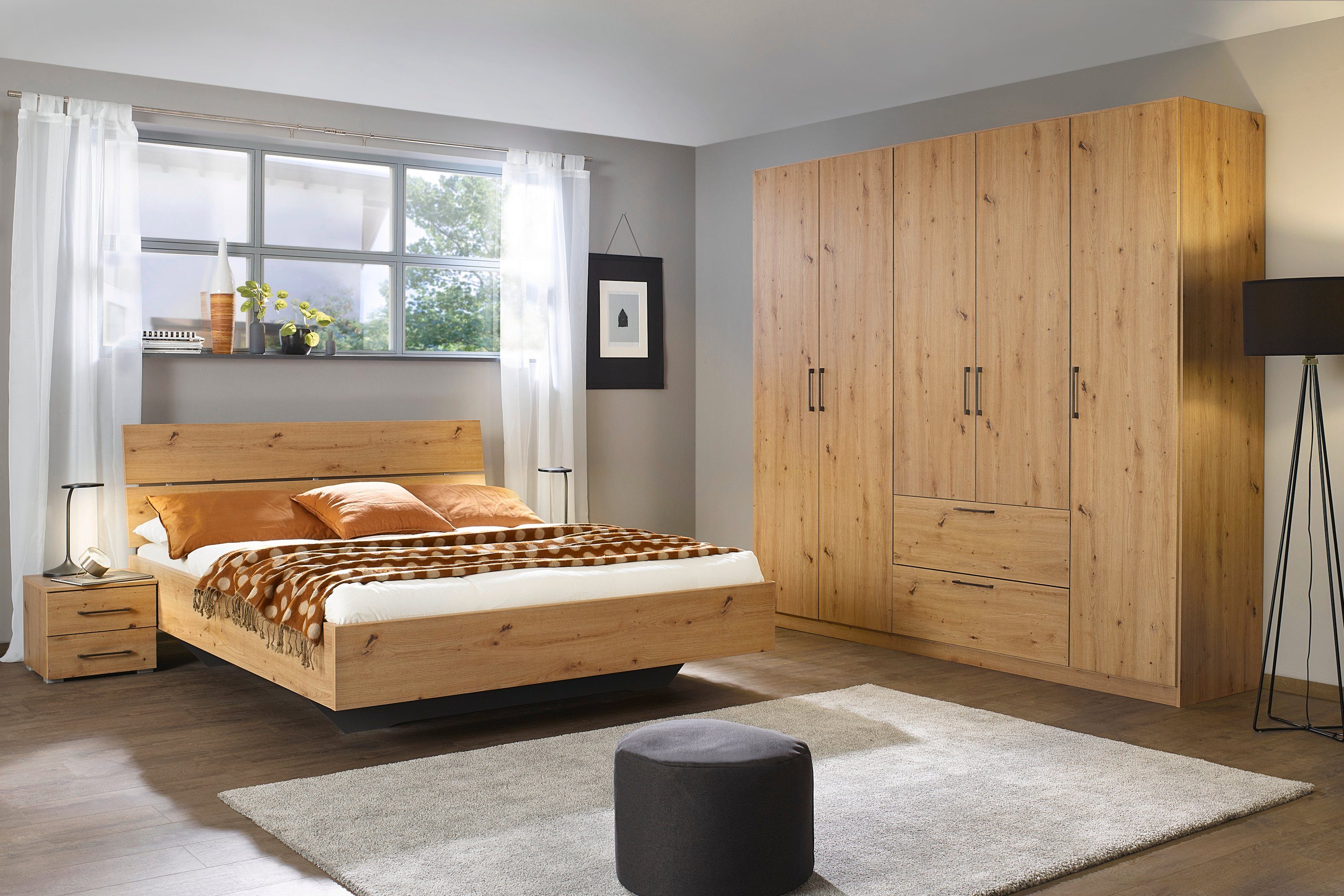 OTTO home Drehtürenschrank Kleiderschrank Schrank Garderobe Wäscheschrank CHALLENGER (Breiten 181/226 cm, Höhen 197/210 cm) Metallgriffe in Graumetallic und geräumige Schubladen MADE IN GERMANY
