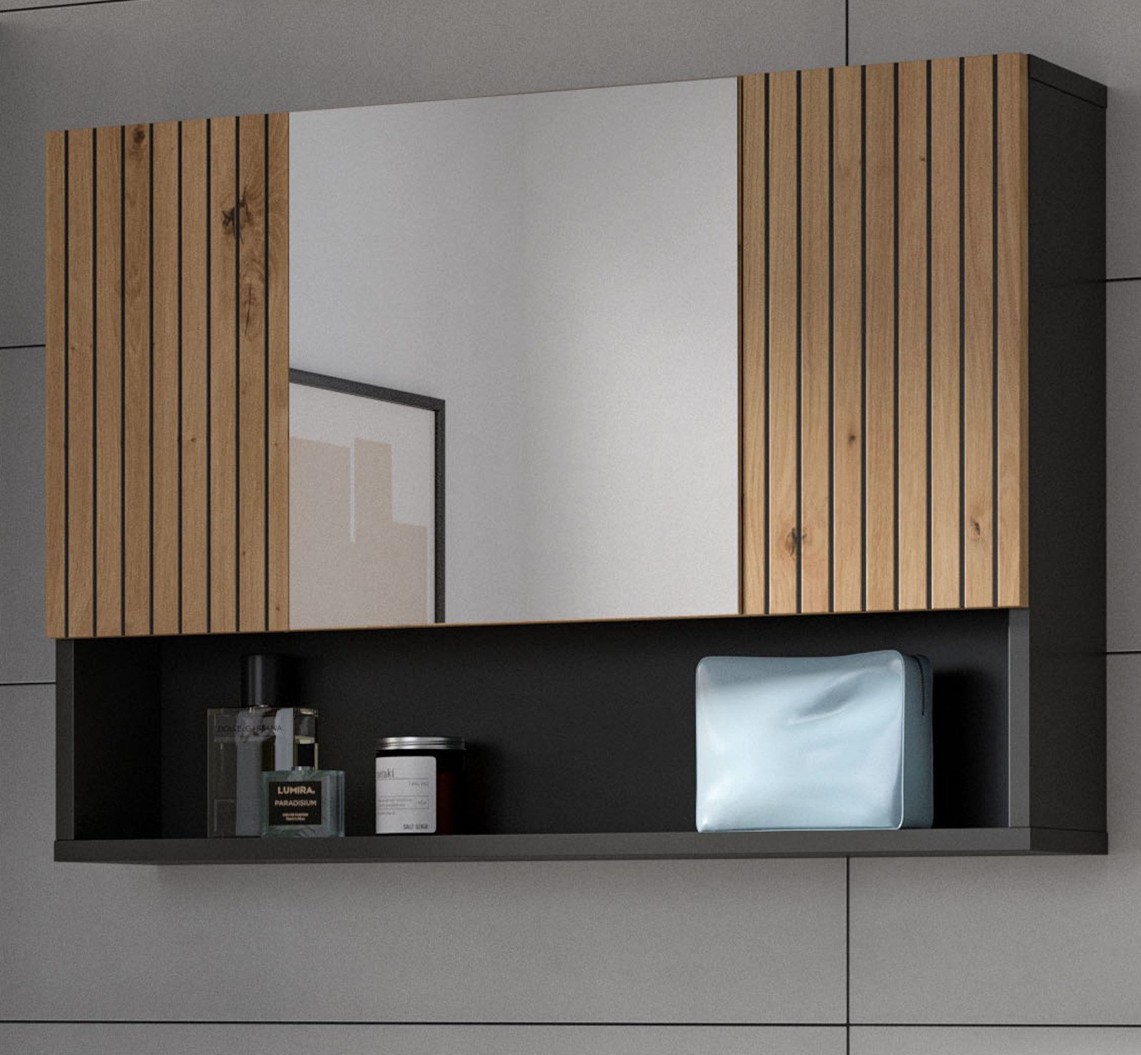 Inn.Furn Badezimmerspiegelschrank Livia (Badspiegel in Eiche Artisan mit Ri günstig online kaufen