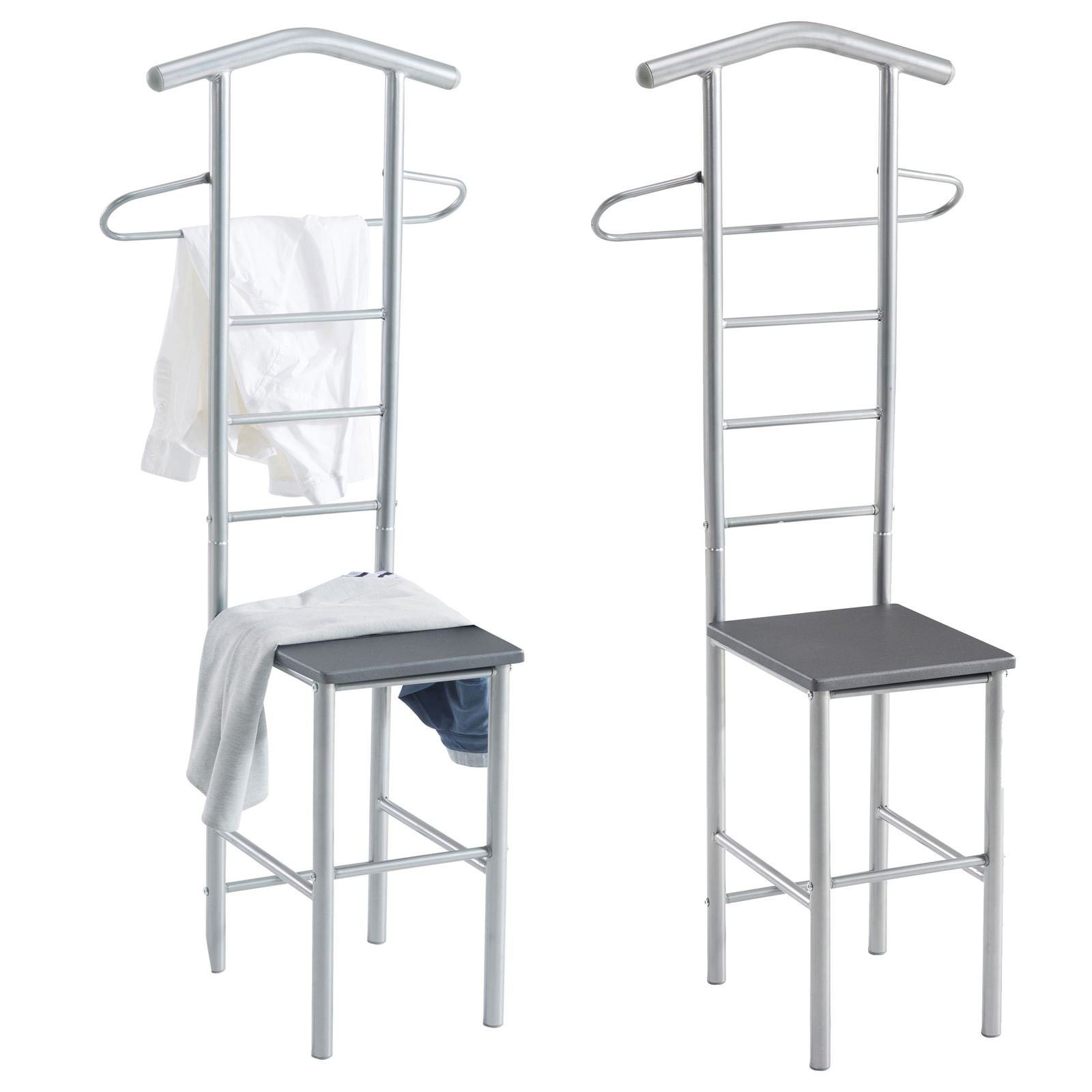 CARO-Möbel Herrendiener JIVO, Stummer Diener 2er Set mit Hosenbügel Kleiderablage grau